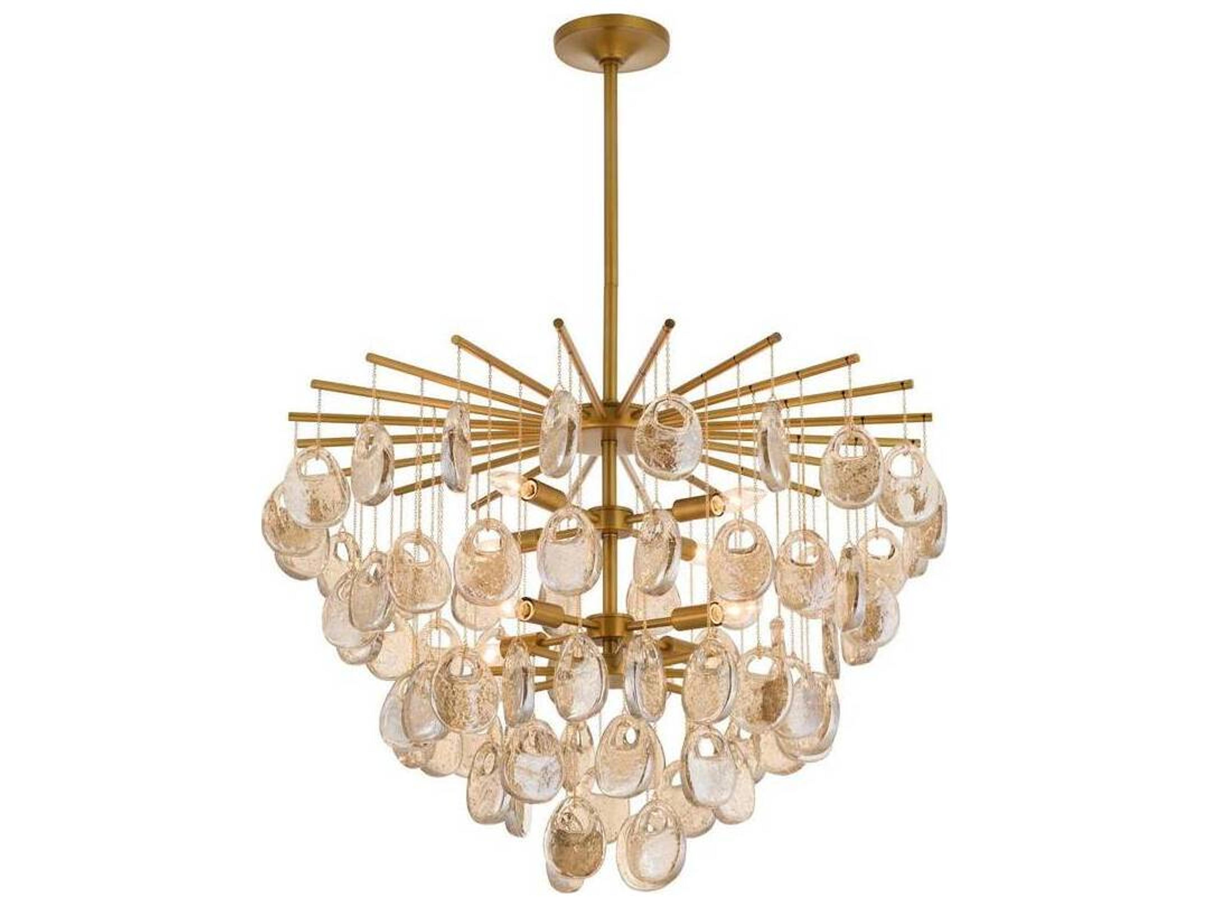Arteriors Home Jacqueline Arteriors Home 8-Light Amber Antique Brass Gold Tiered Chandelier