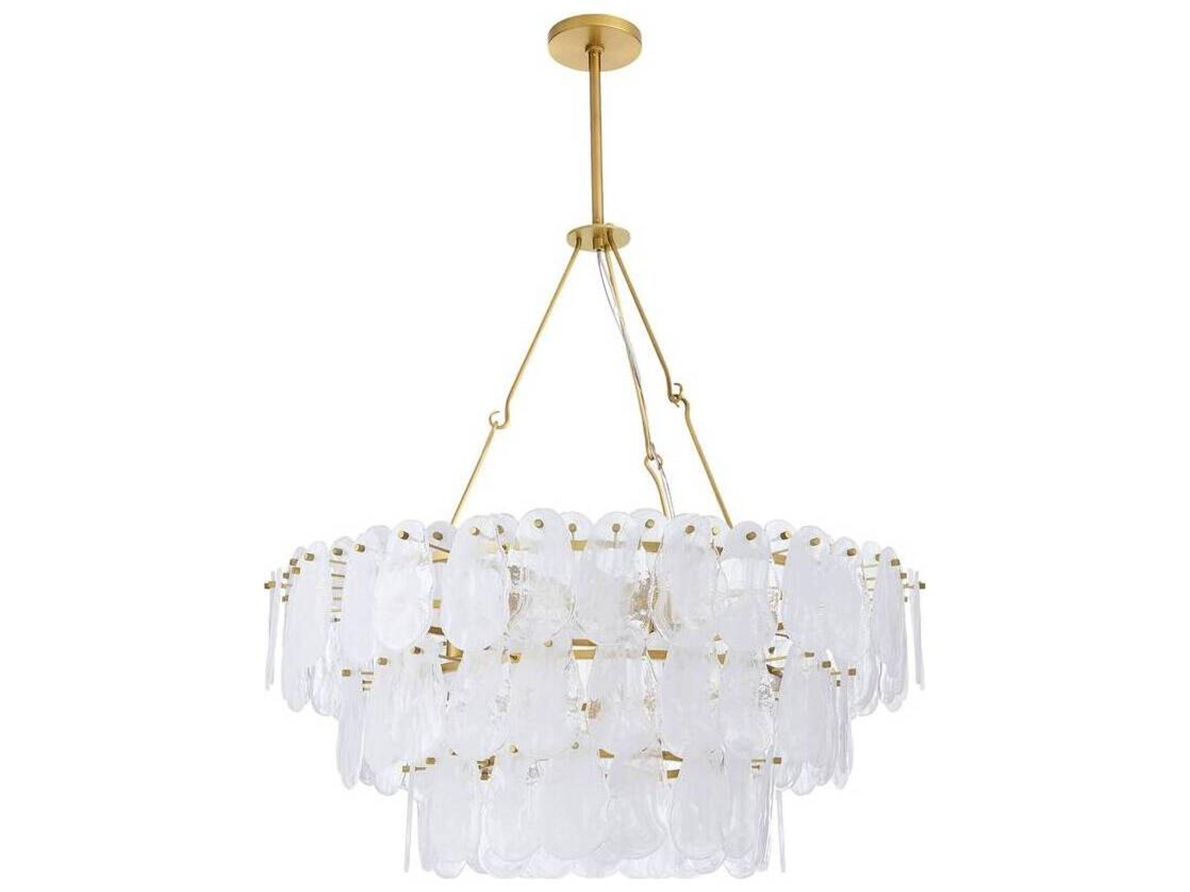 Arteriors Home White Glaze Brass Traditional Round Tiered Chandelier