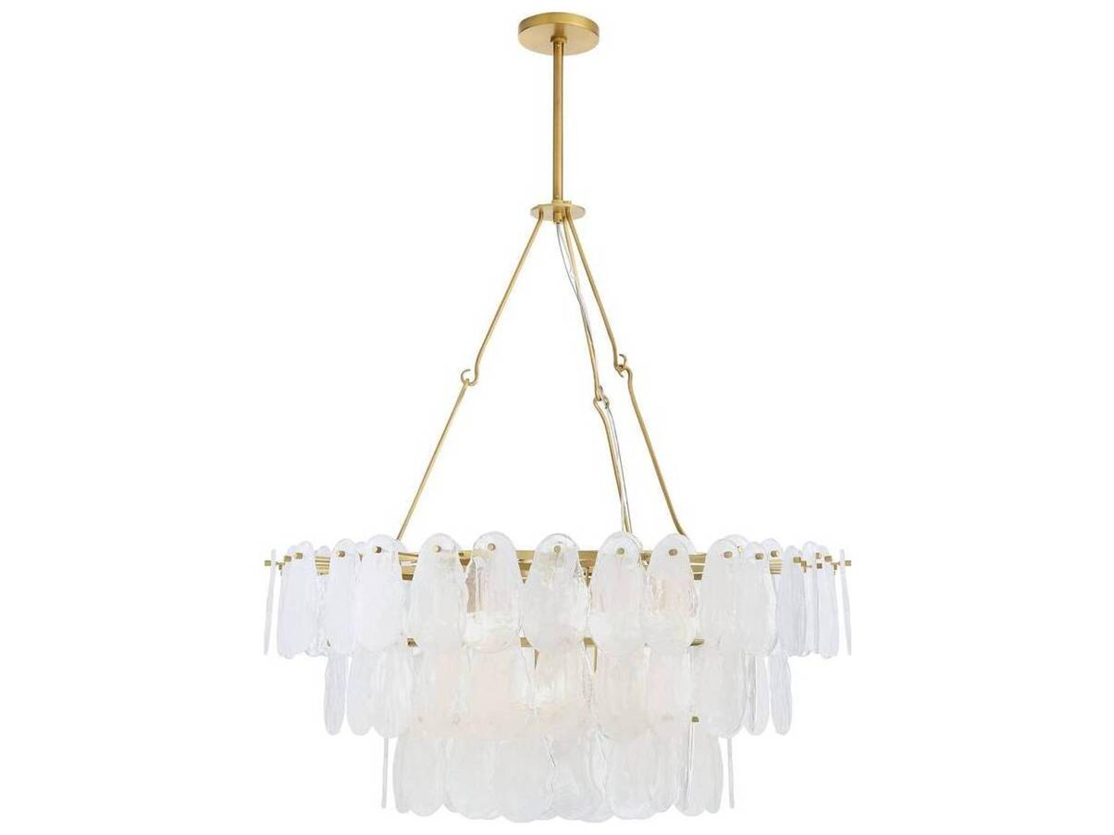 Arteriors Home White Glaze Brass Traditional Round Tiered Chandelier