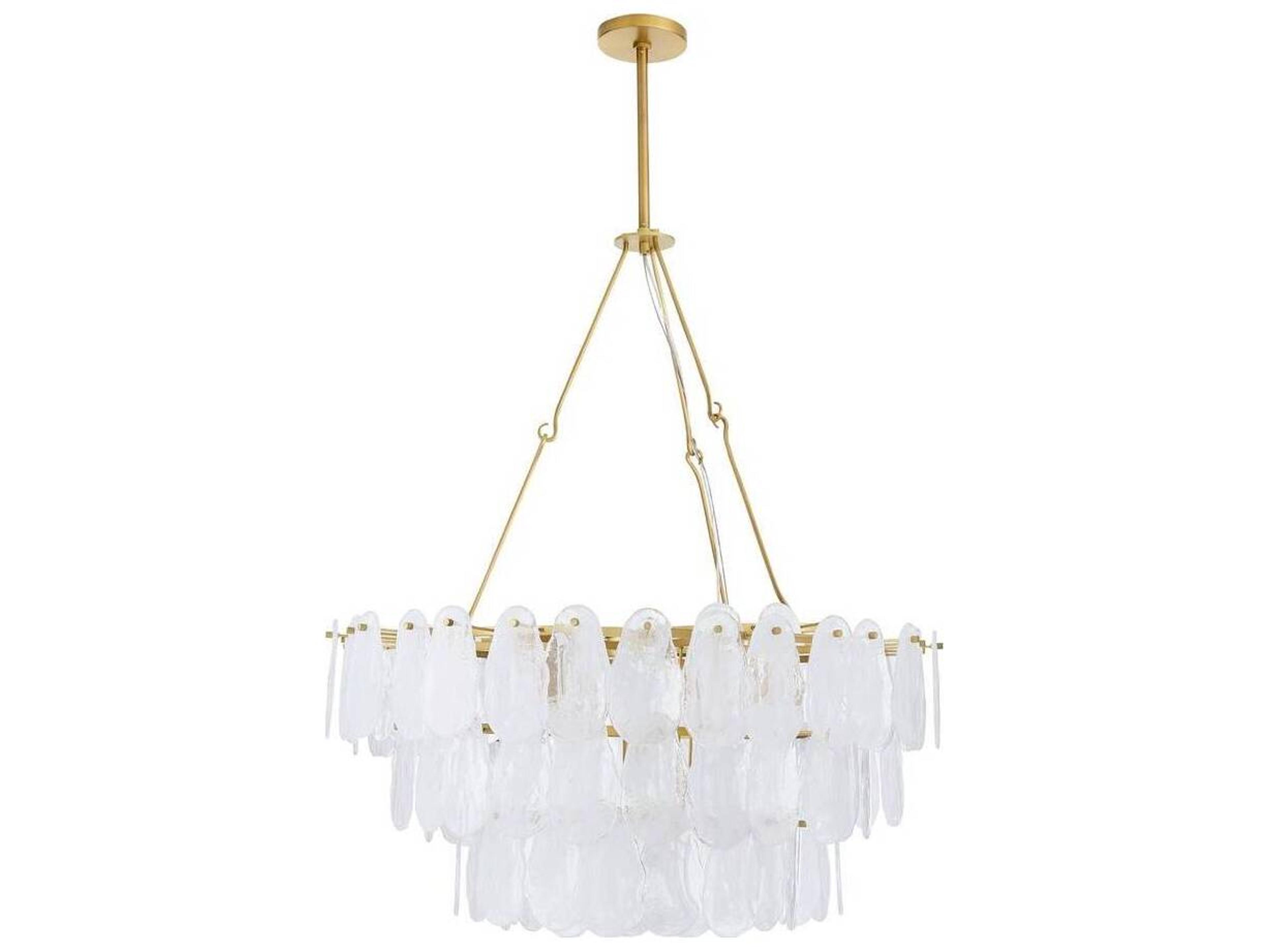 Arteriors Home White Glaze Brass Traditional Round Tiered Chandelier