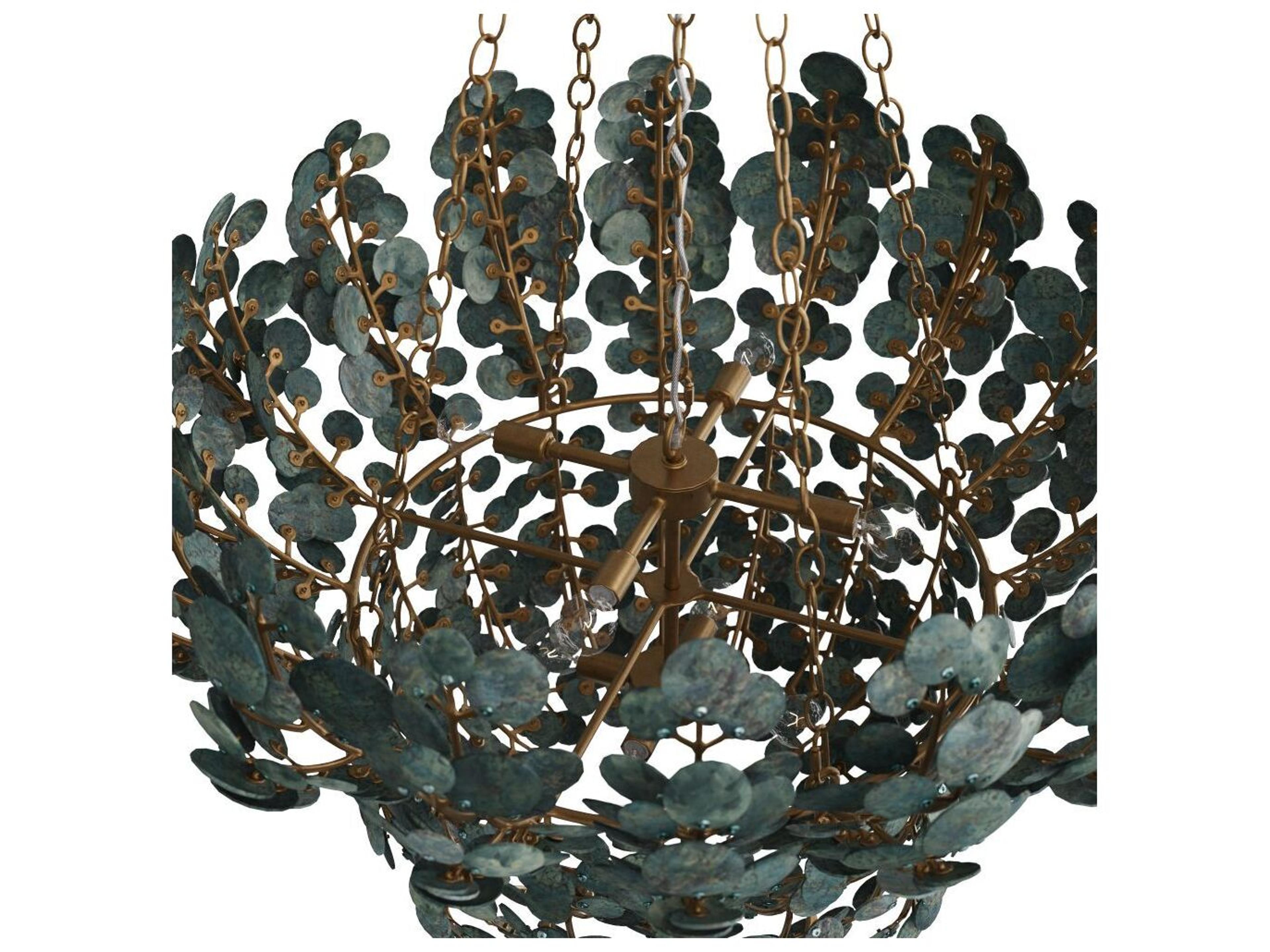 Arteriors Home Bilal 8-Light Eucalyptus Stain Antique Brass Green Chandelier