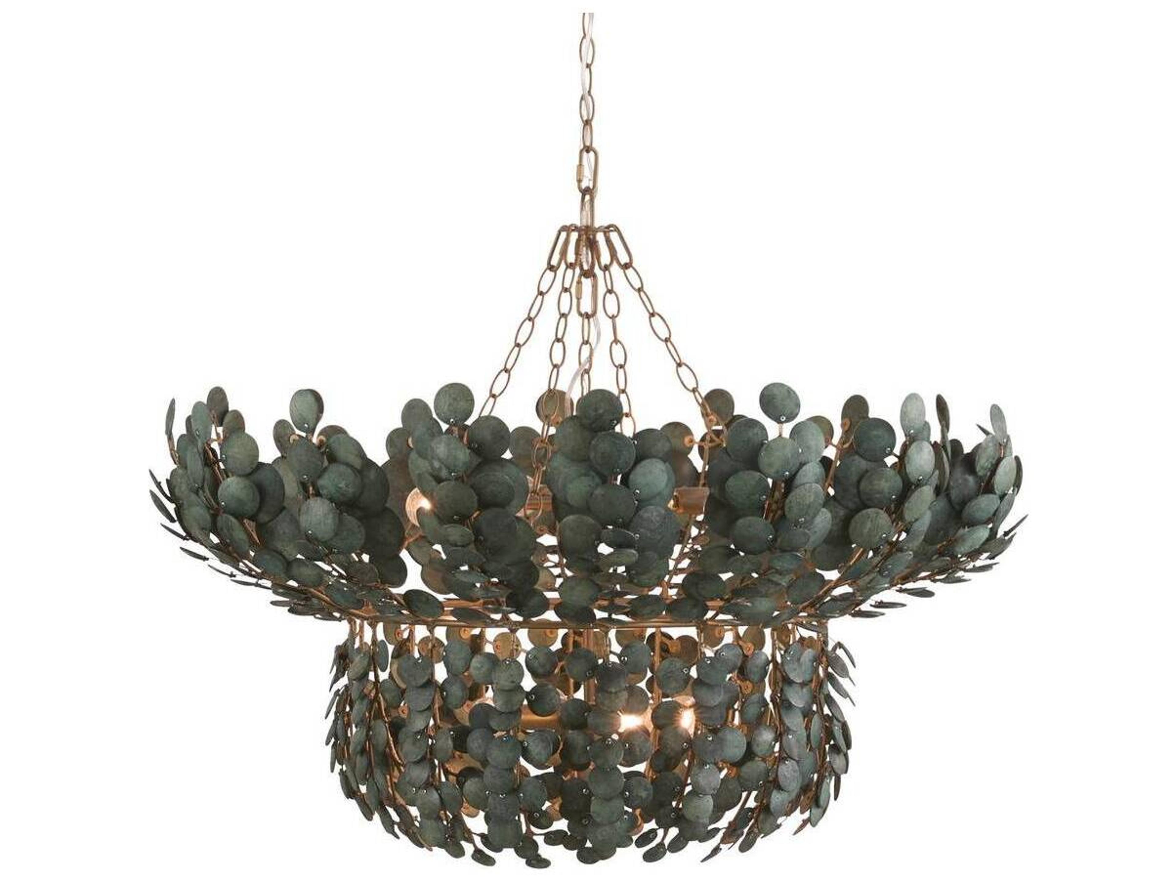 Arteriors Home Bilal 8-Light Eucalyptus Stain Antique Brass Green Chandelier