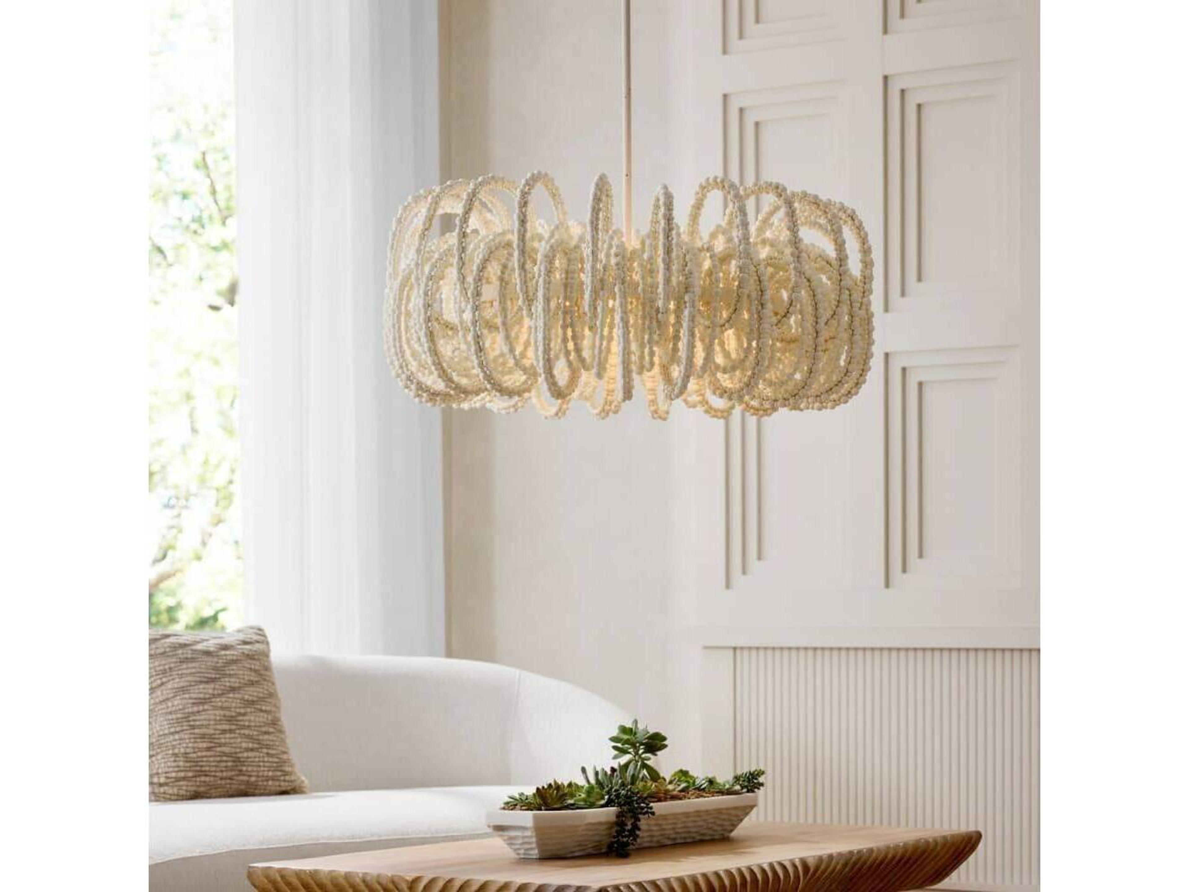 Arteriors Keely Chandelier White Wood Beaded Organic