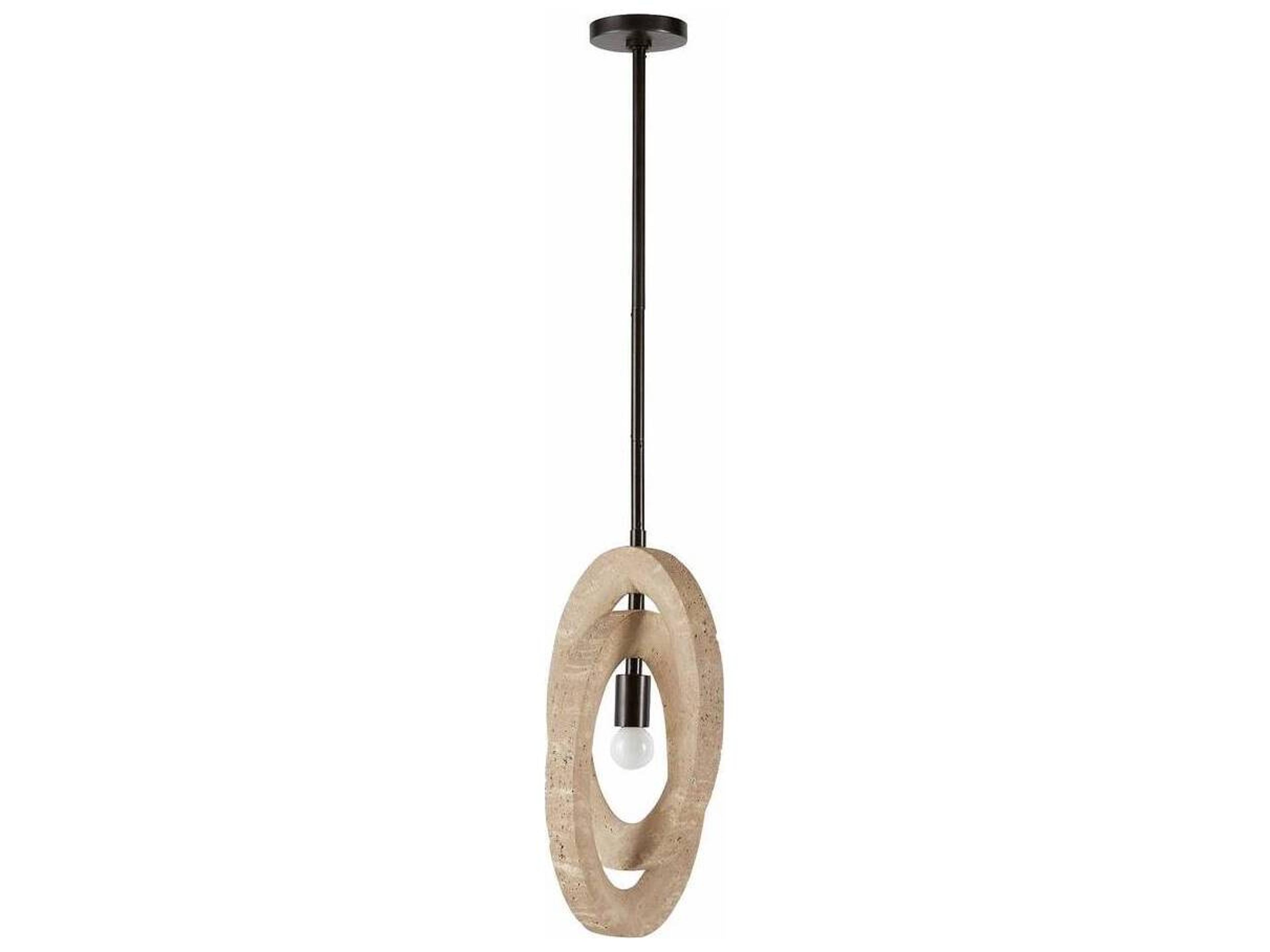 Arteriors Home Collins 1-Light Faux Travertine English Bronze Brown Round Mini Pendant