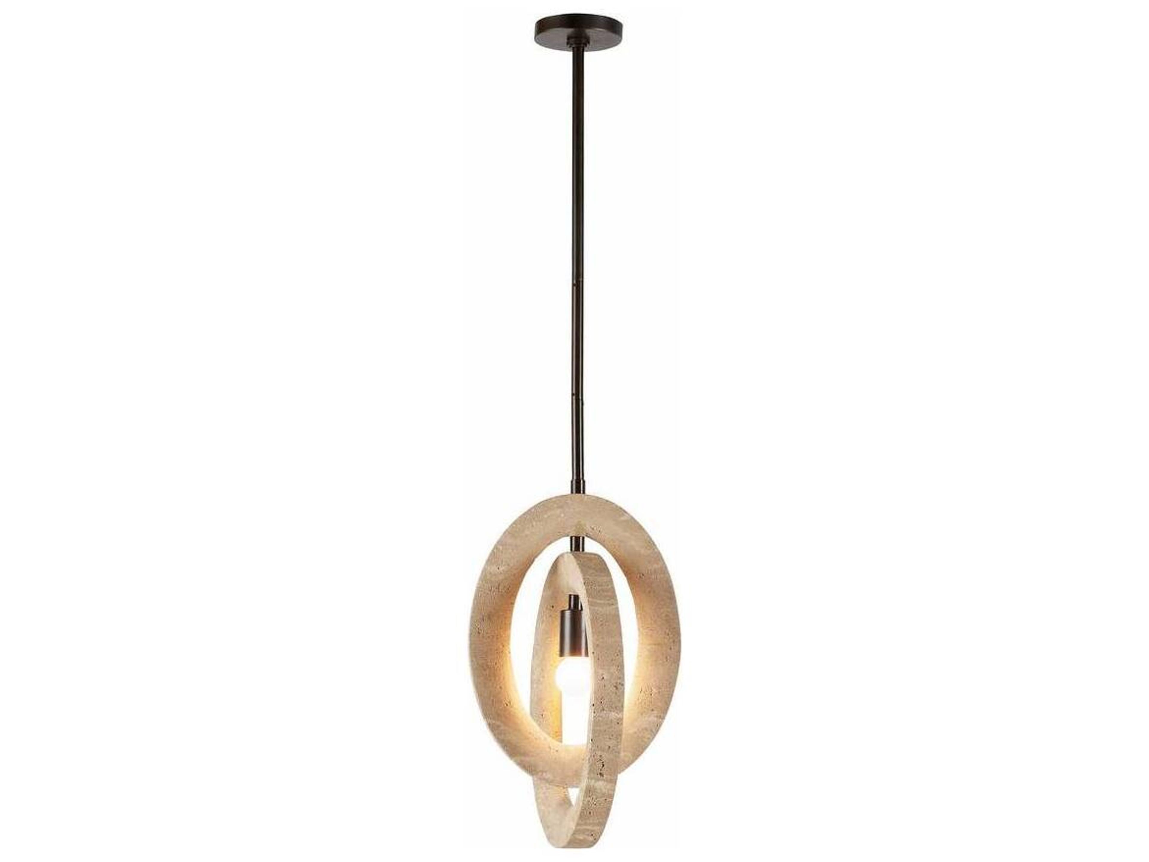Arteriors Home Collins 1-Light Faux Travertine English Bronze Brown Round Mini Pendant