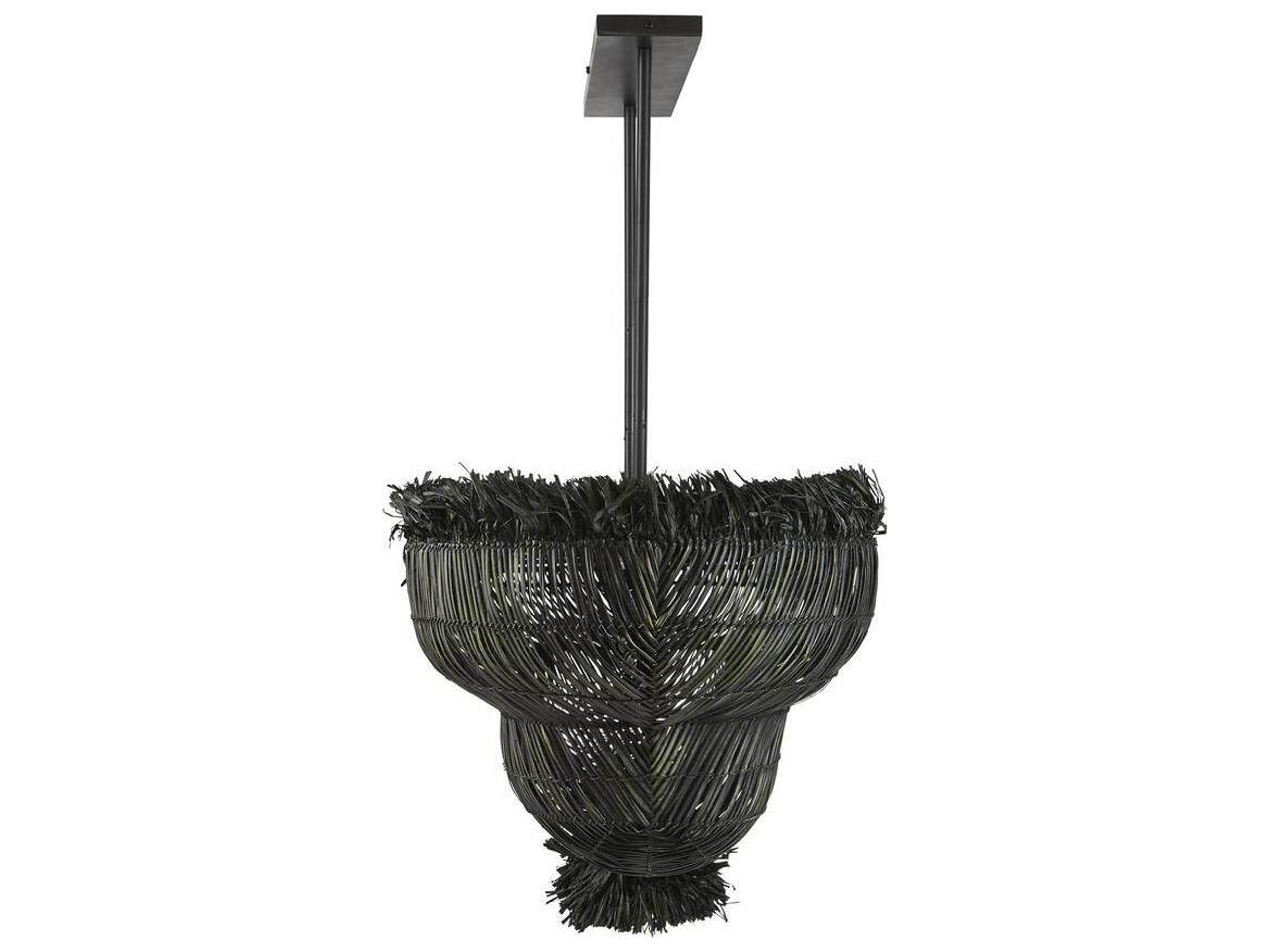 Yessika Linear Chandelier Woven Raffia Dark Gray