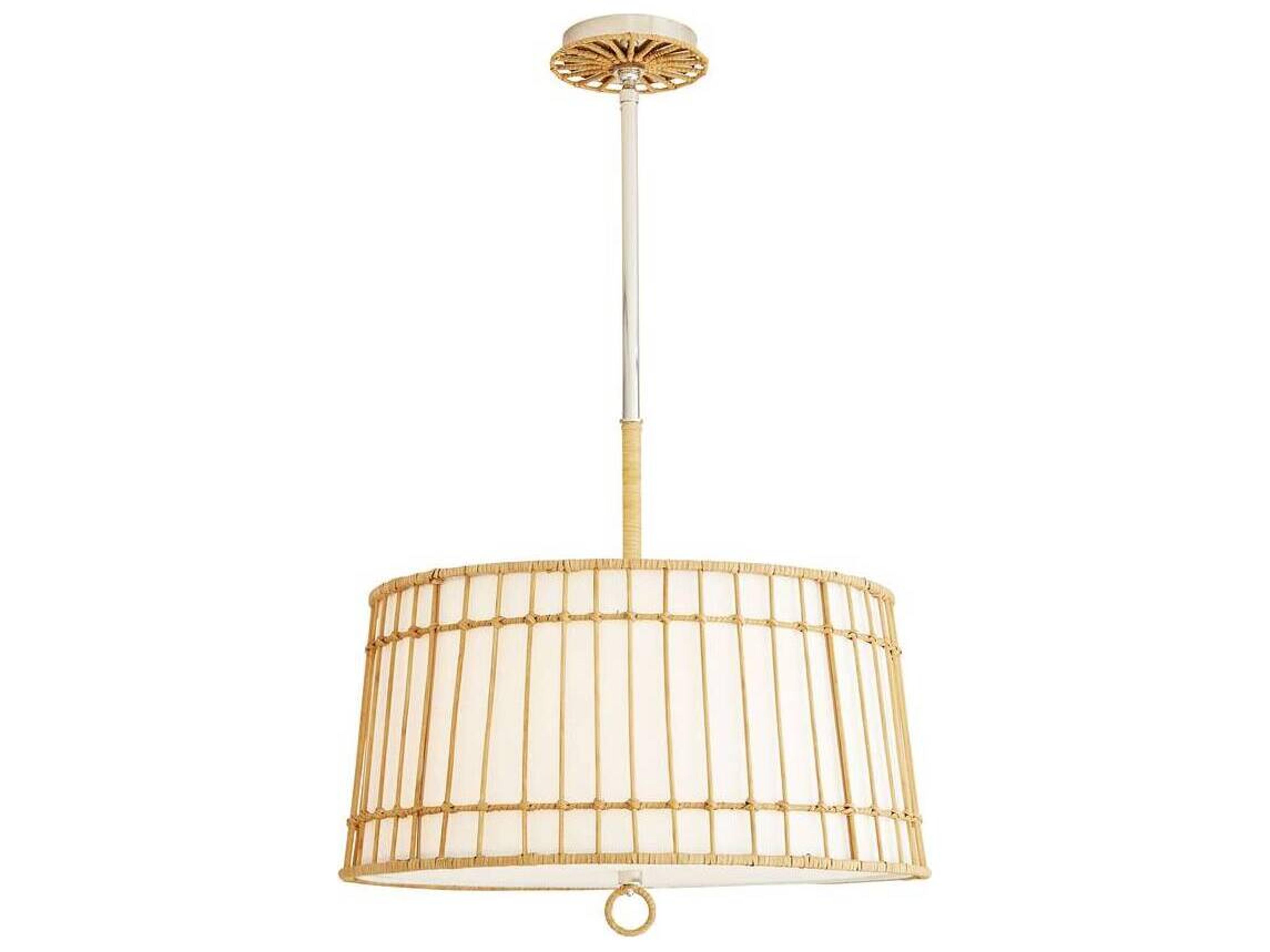 Arteriors Home Sea 4-Light Natural Rattan Polished Nickel Brown Drum Pendant
