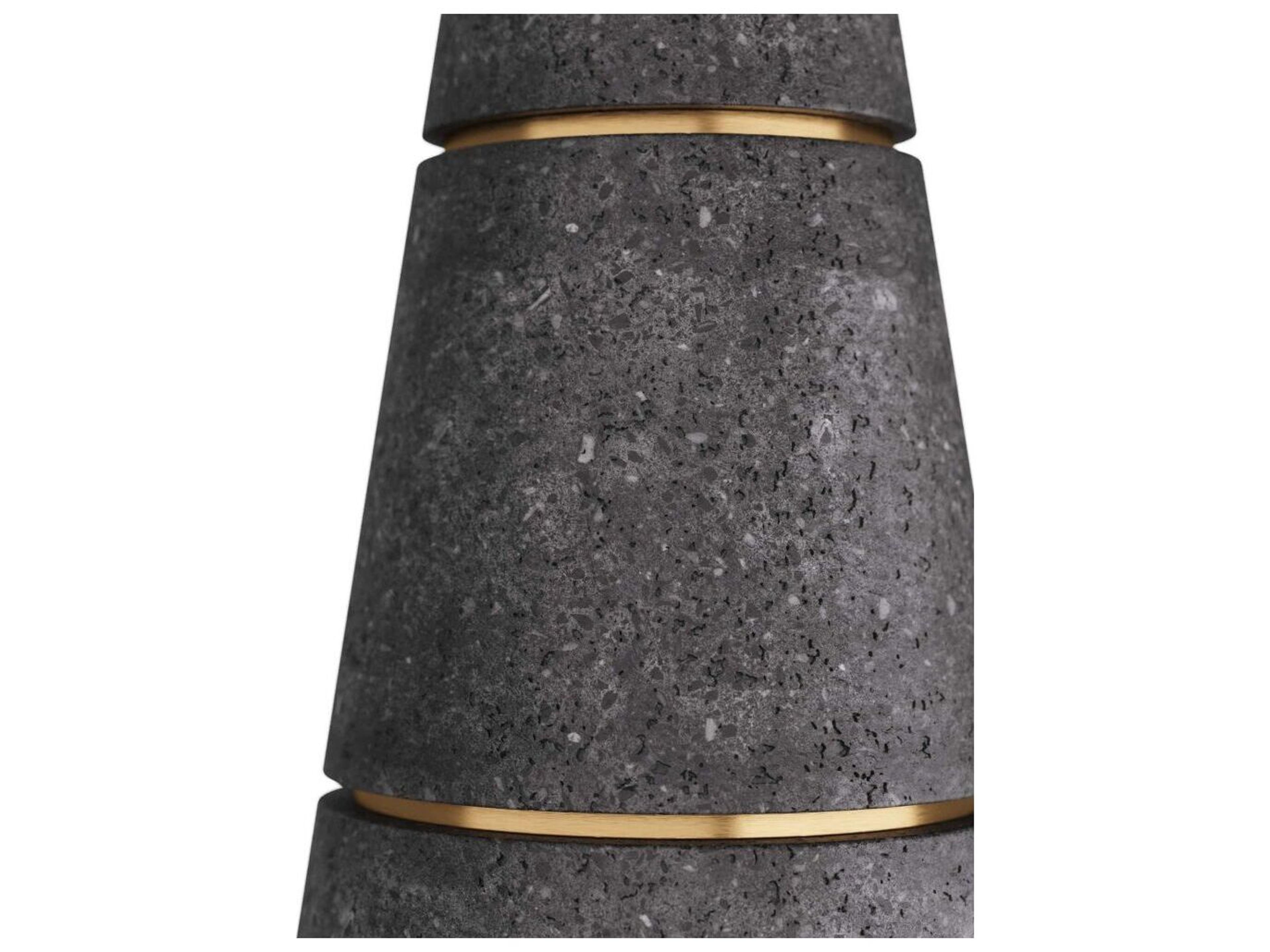 Arteriors Home Round Stone Charcoal Antique Brass Verwall End Table