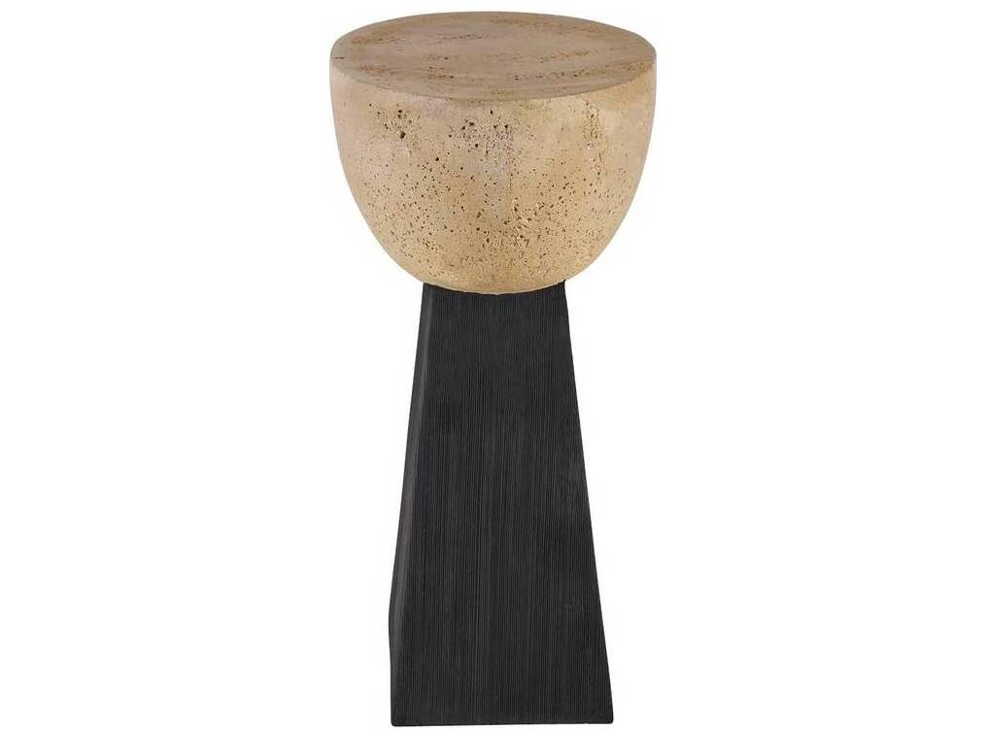 Arteriors Home Round Concrete Chai Travertine Black Dorian End Table