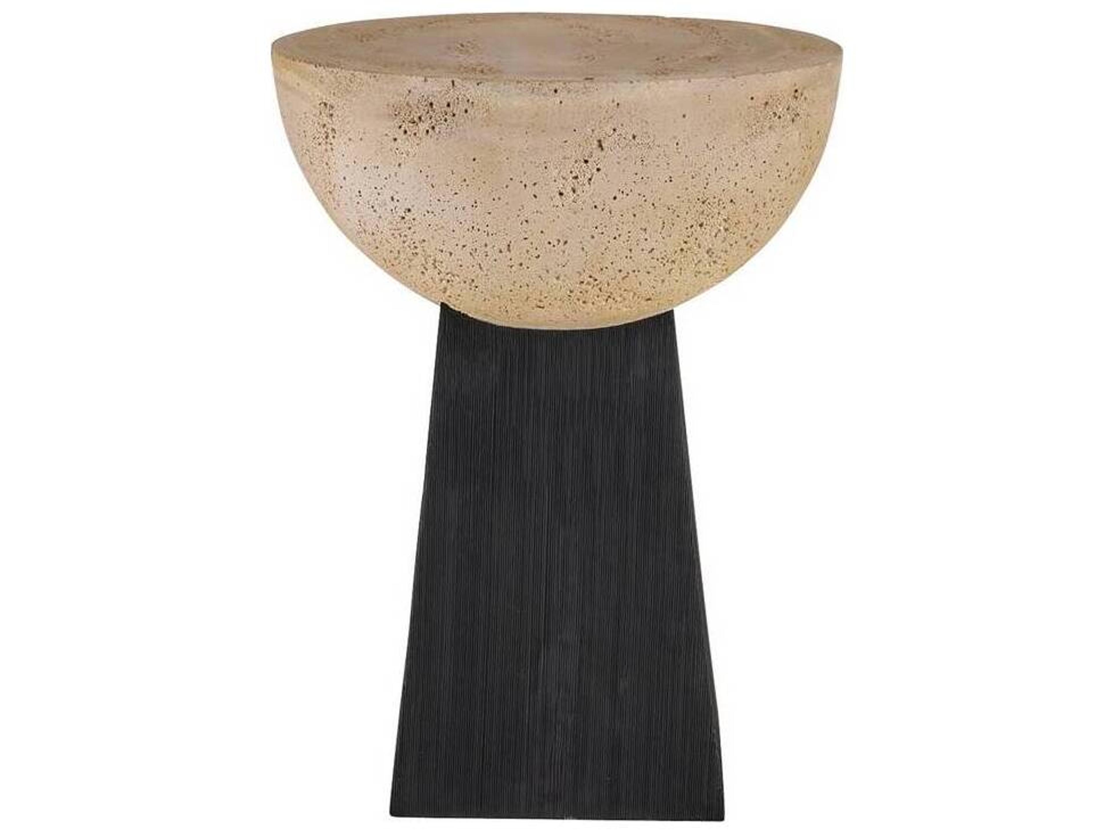 Arteriors Home Round Concrete Chai Travertine Black Dorian End Table