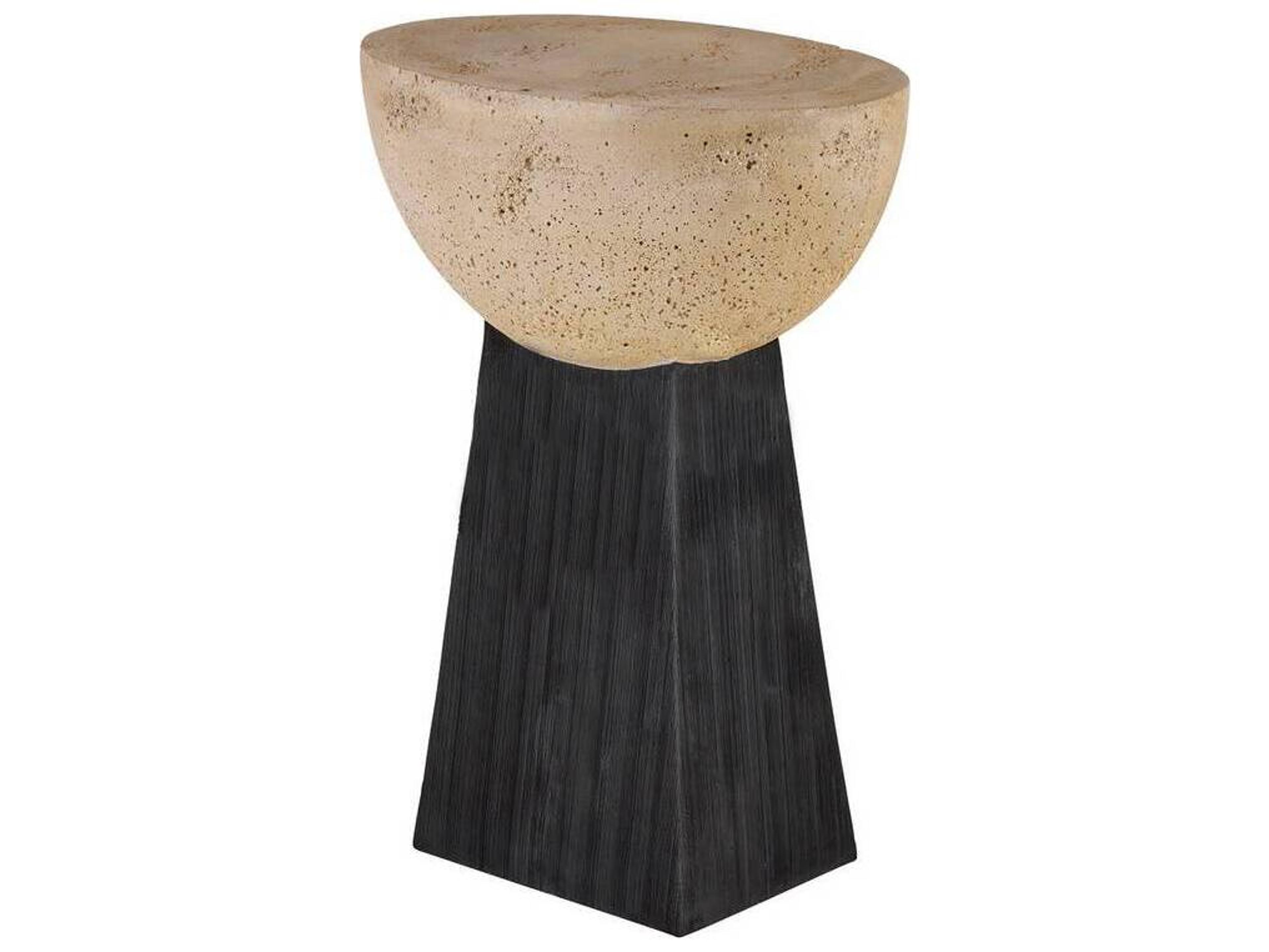 Arteriors Home Round Concrete Chai Travertine Black Dorian End Table