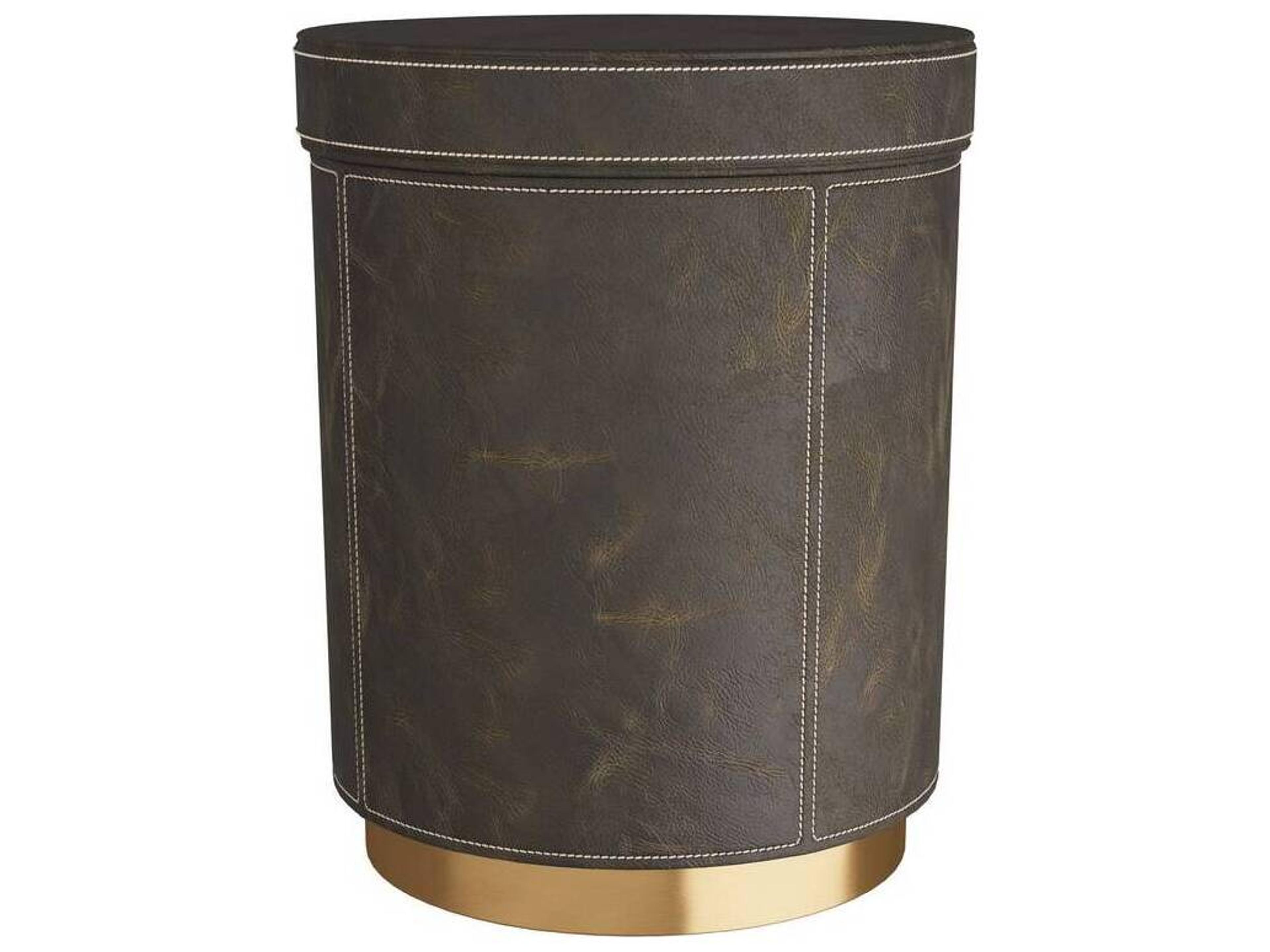 Arteriors Home Round Leather Moss Black Wes End Table