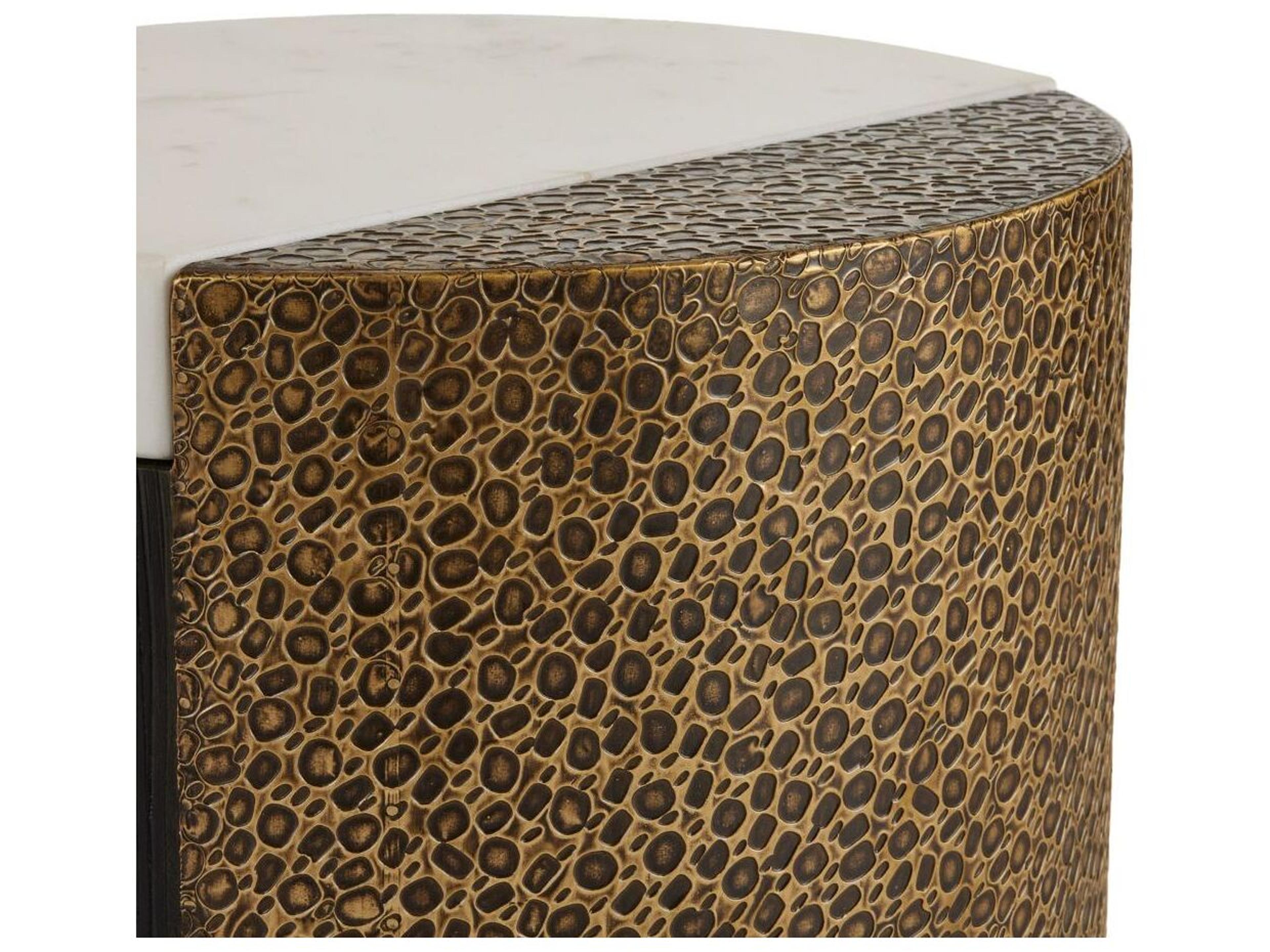 Arteriors Home Round Marble White Antique Brass Celestine End Table