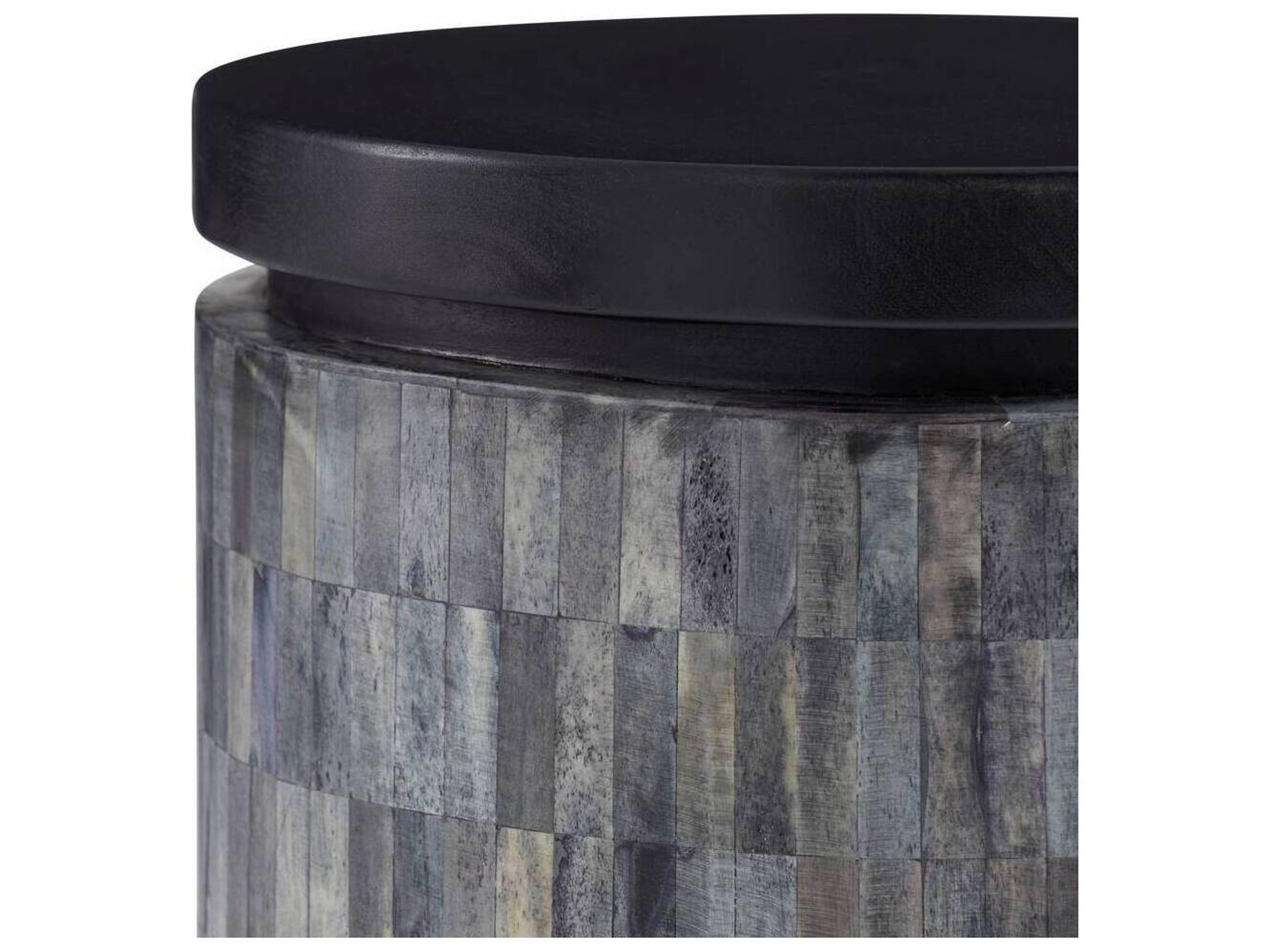 Arteriors Home Round Wood Ebony Natural Gray Garner End Table