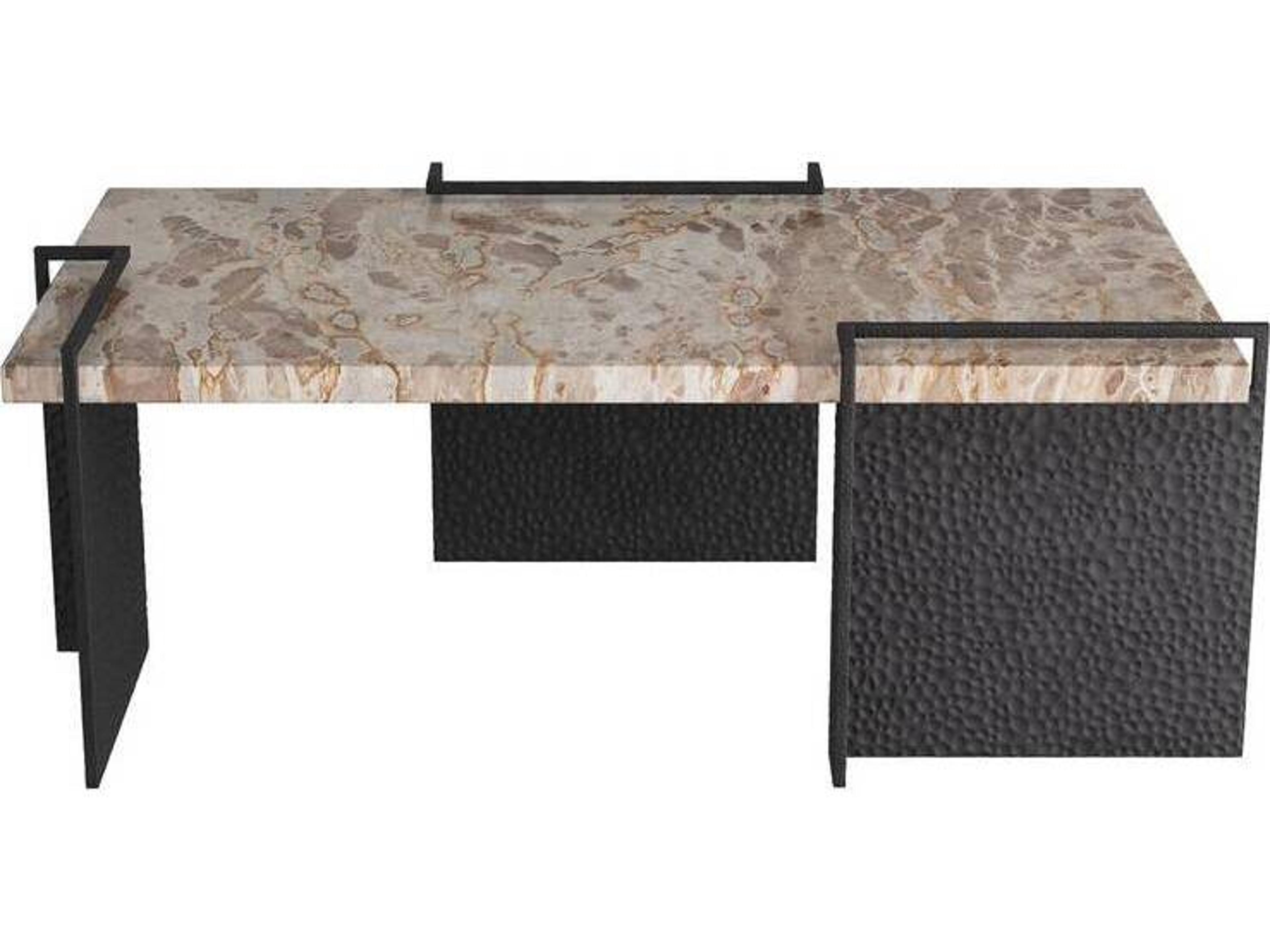 Arteriors Home Rectangular Marble Capri Blackened Iron Boda Coffee Table