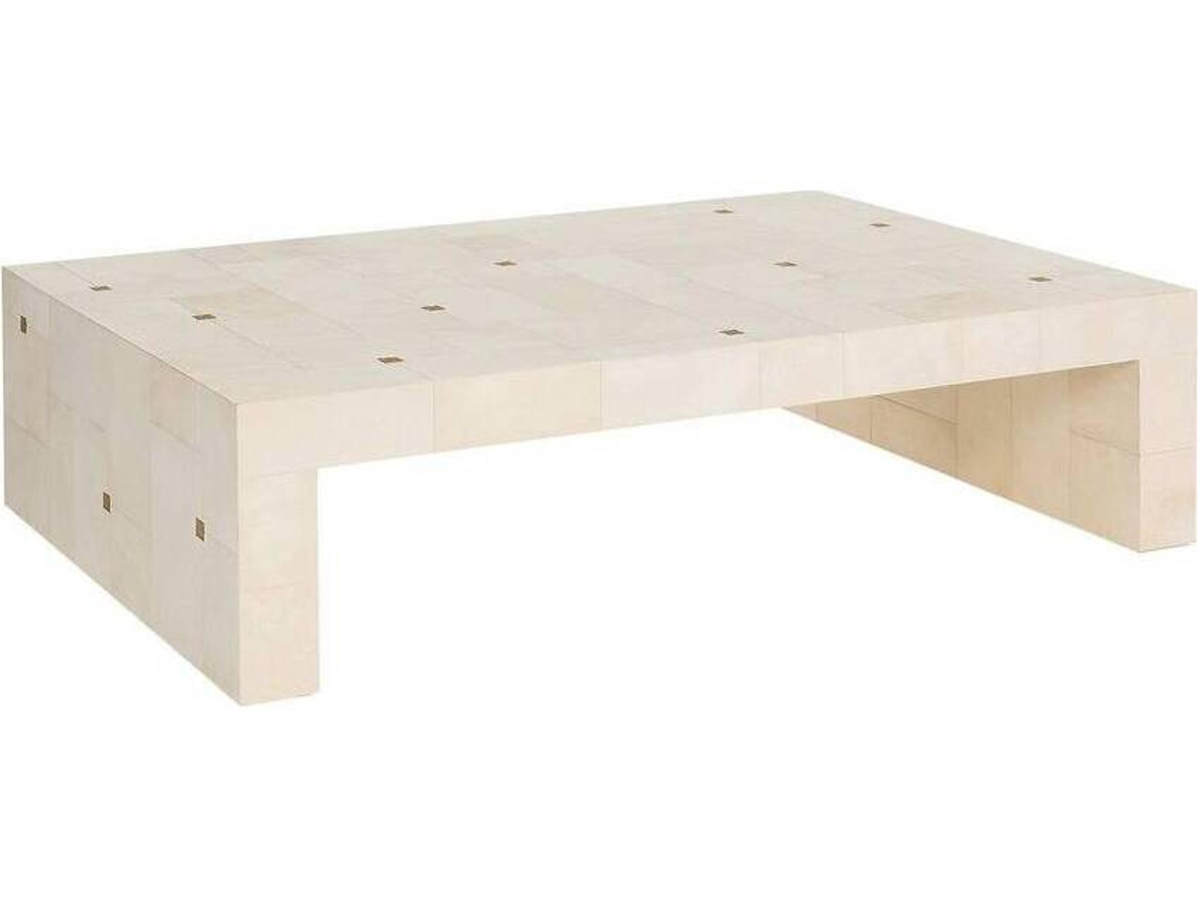 Rectangular Faux Leather Ivory Coffee Table