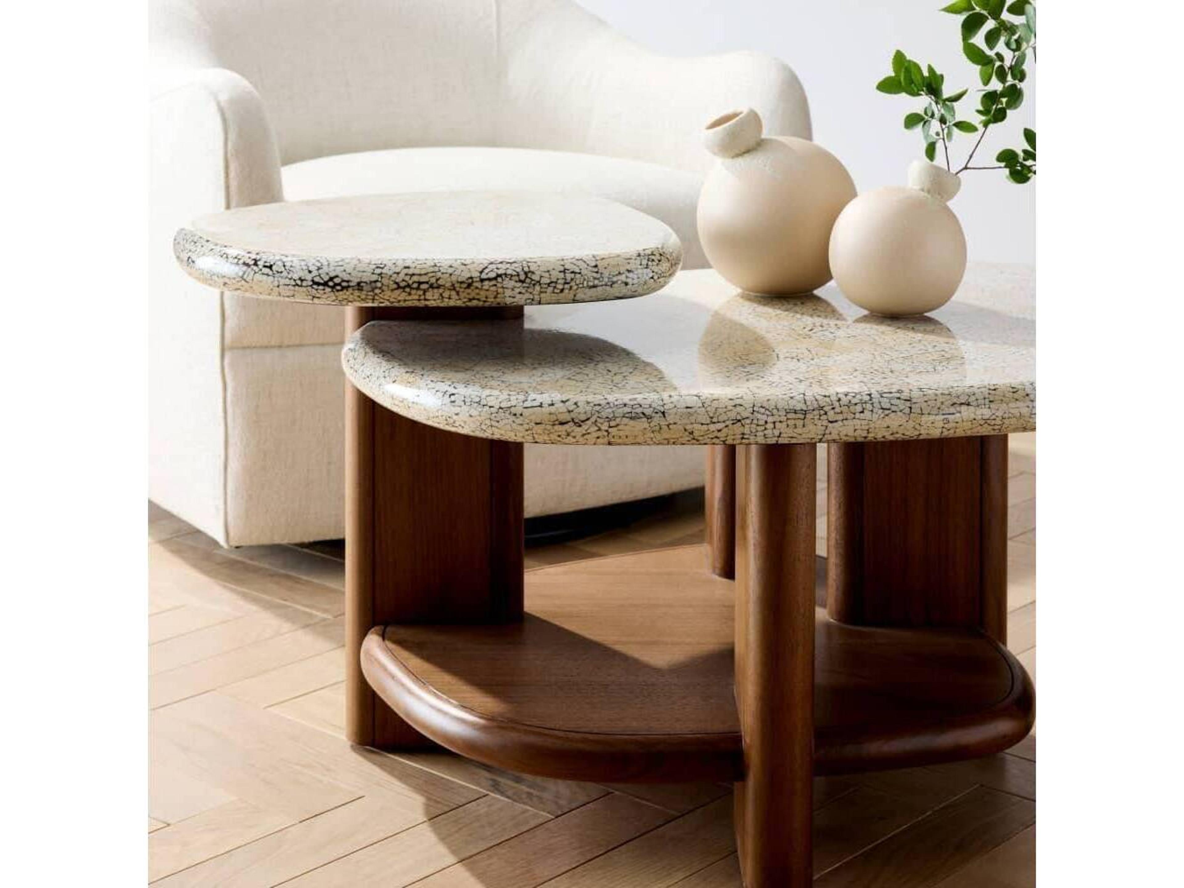 Arteriors Home Round Natural Eggshell Satin Walnut Forney Coffee Table