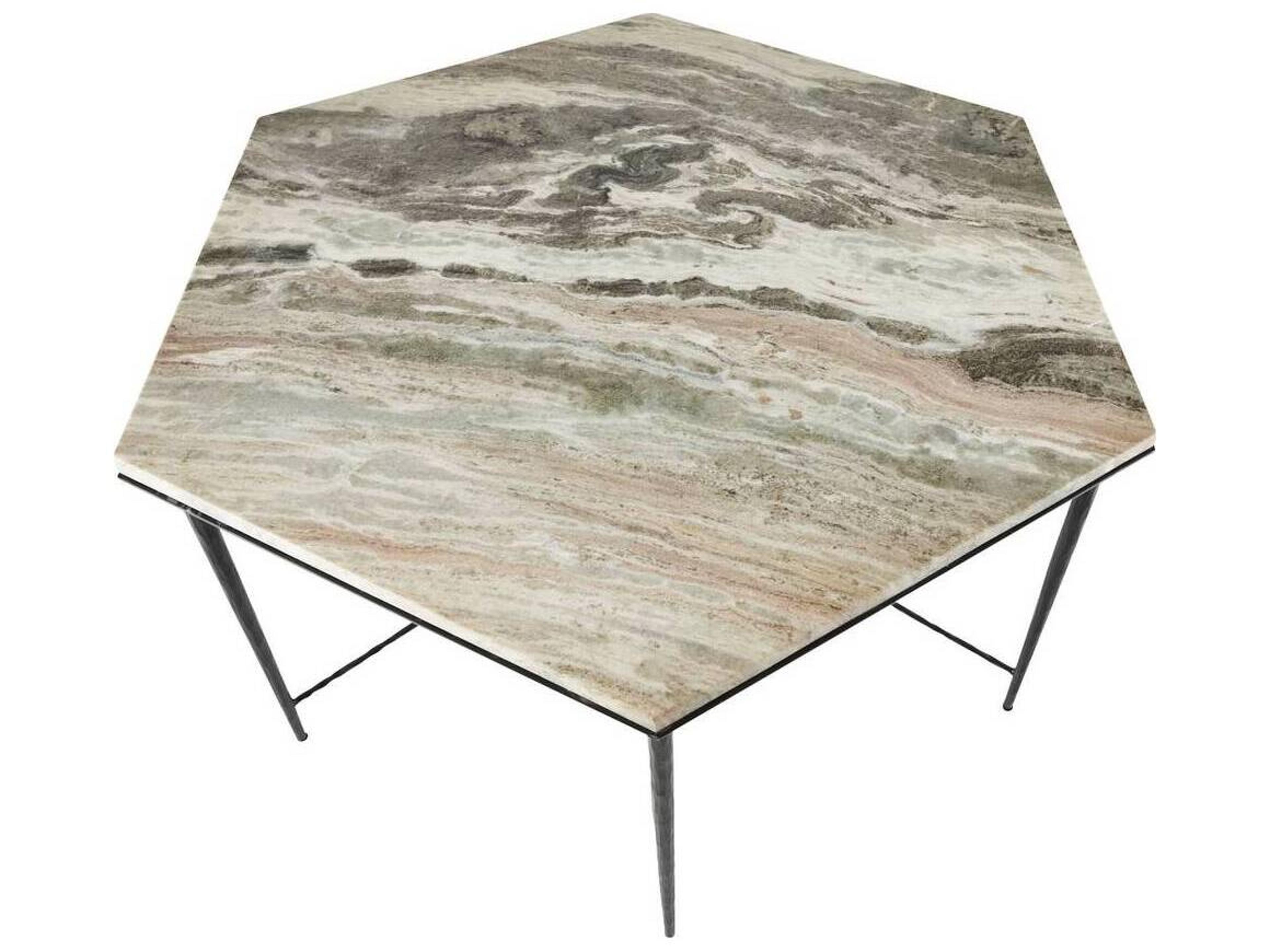 Arteriors Home Estrella Hexagon Marble Toronto Blackened Iron Dining Table
