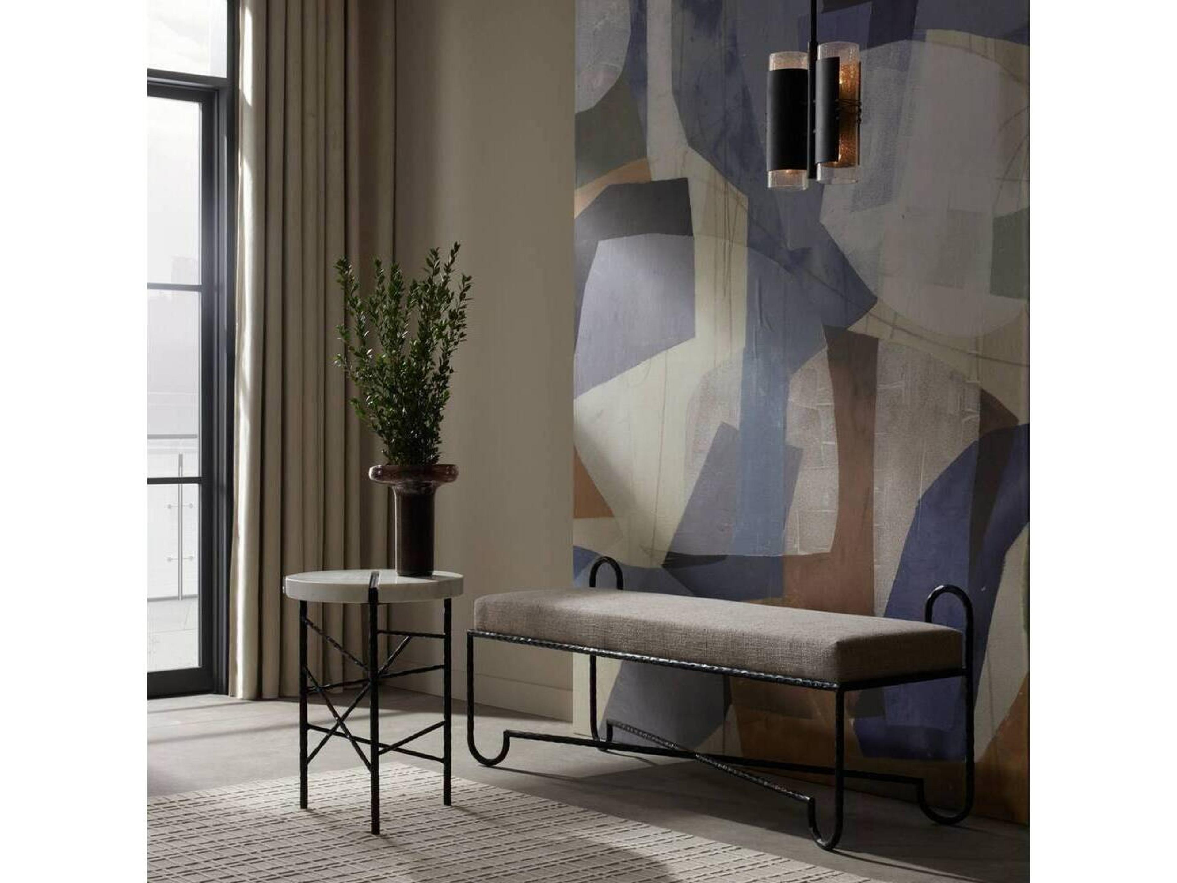 Arteriors Home Round Marble White Blackened Iron Atlas End Table