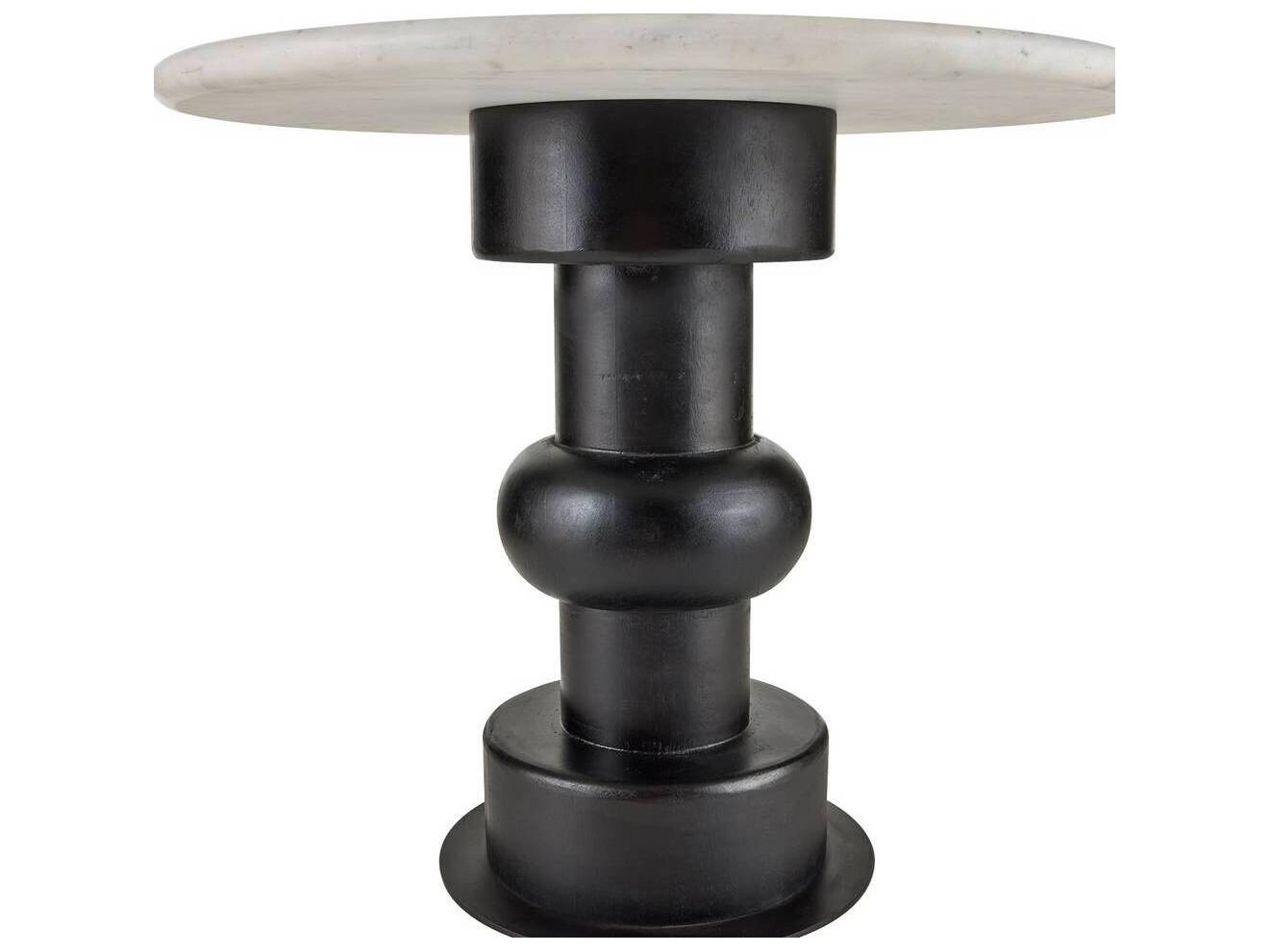 Arteriors Home Round Marble White Ebony Devito End Table