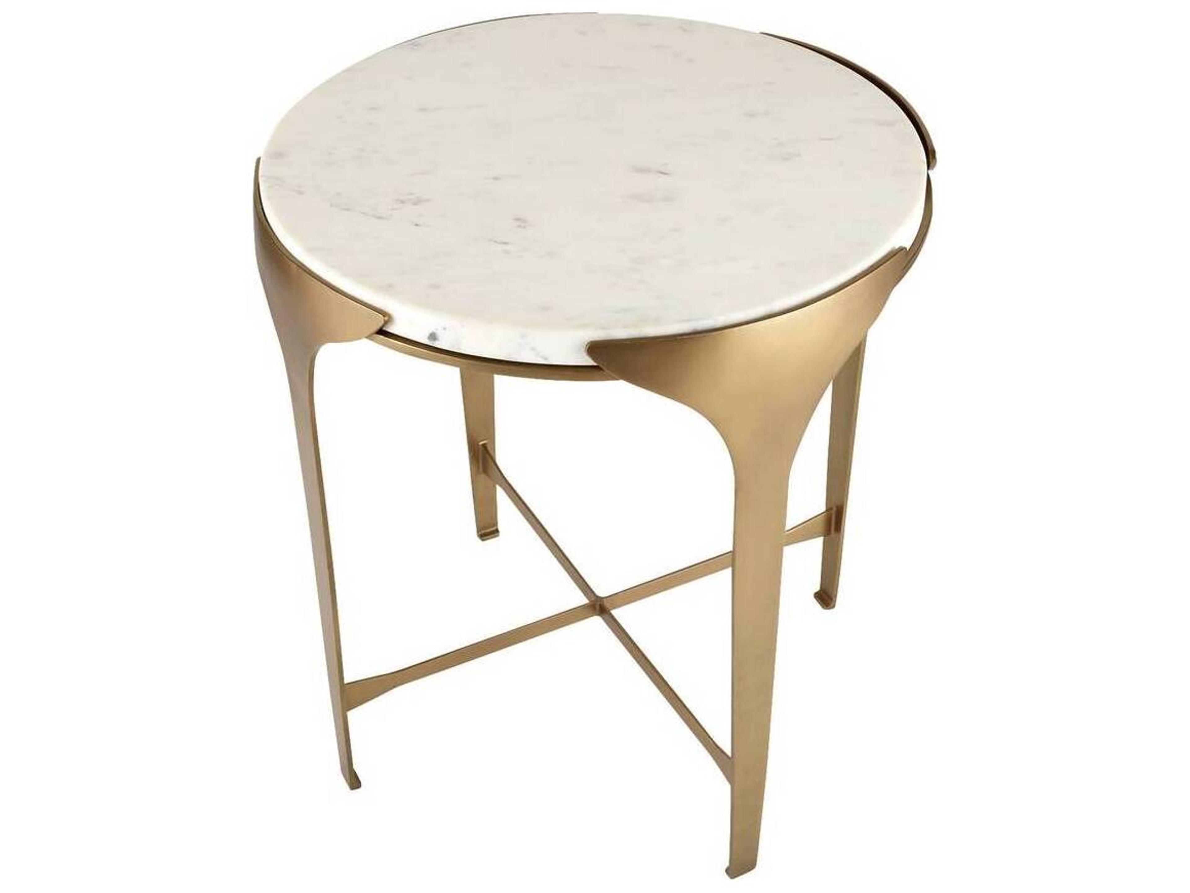 Arteriors Home Round Marble White Antique Brass Janine End Table