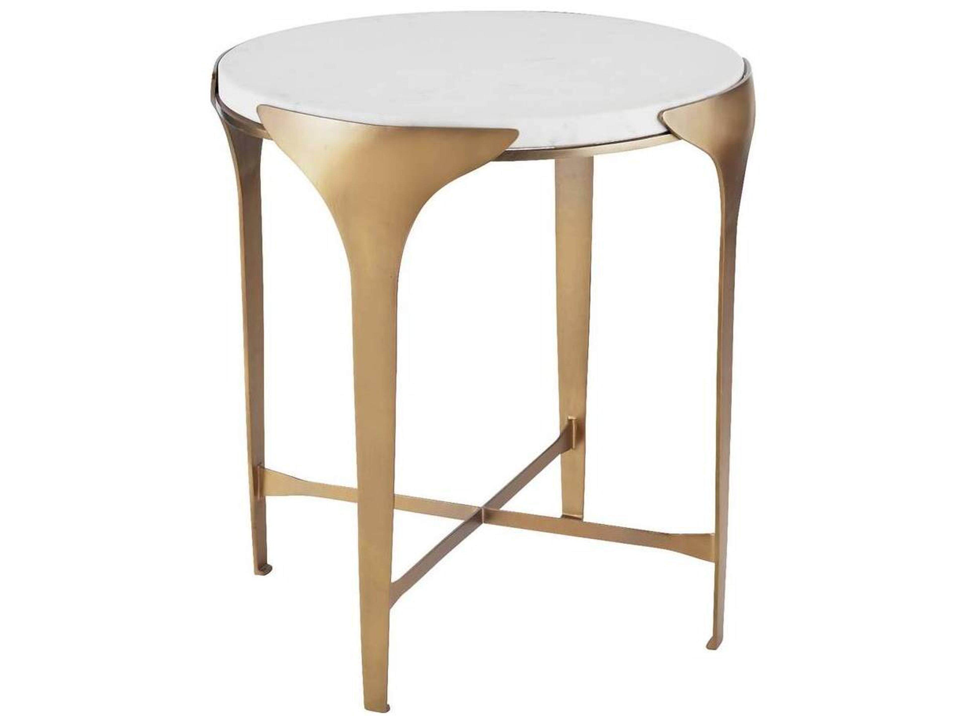 Arteriors Home Round Marble White Antique Brass Janine End Table