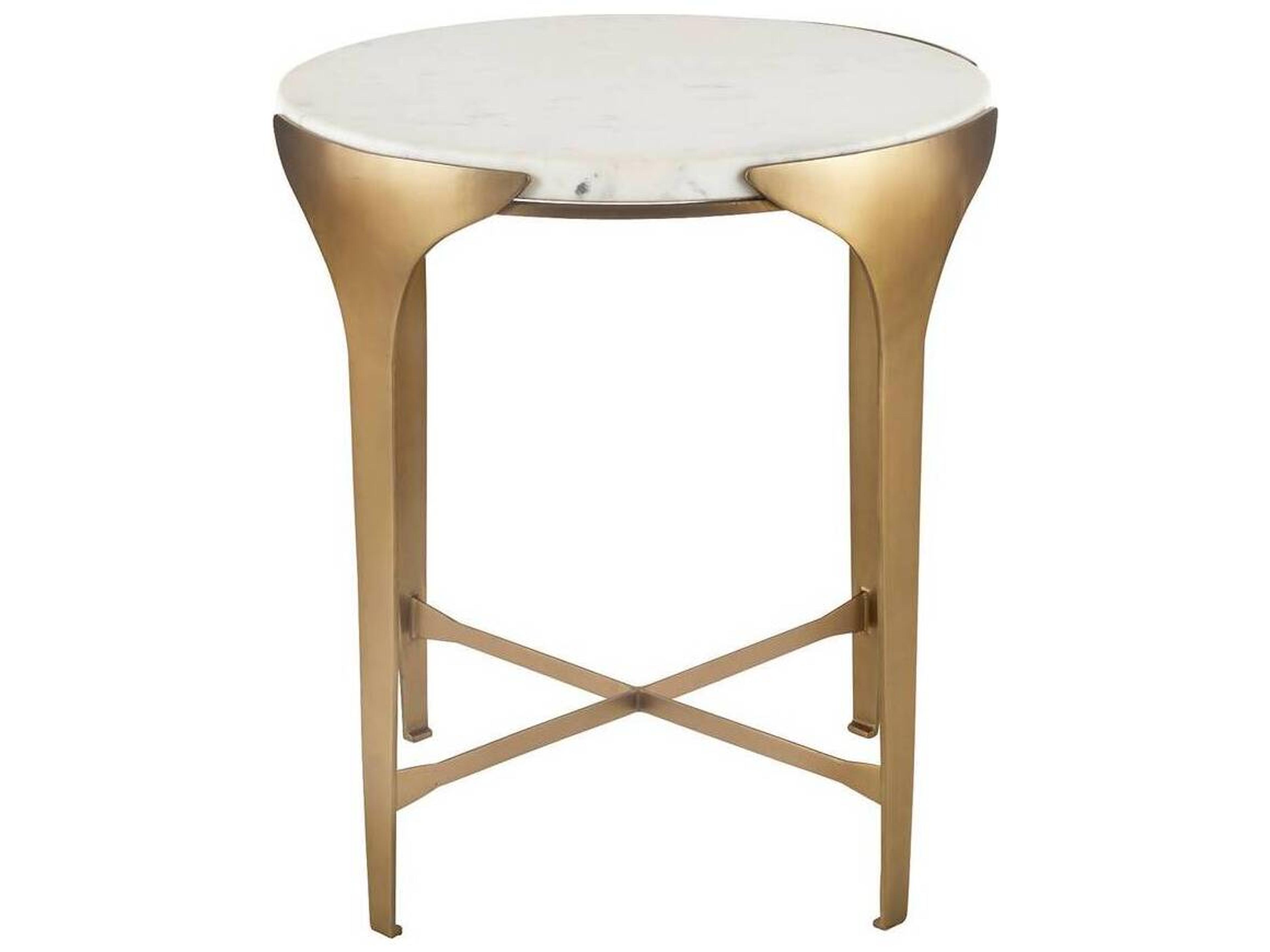 Arteriors Home Round Marble White Antique Brass Janine End Table