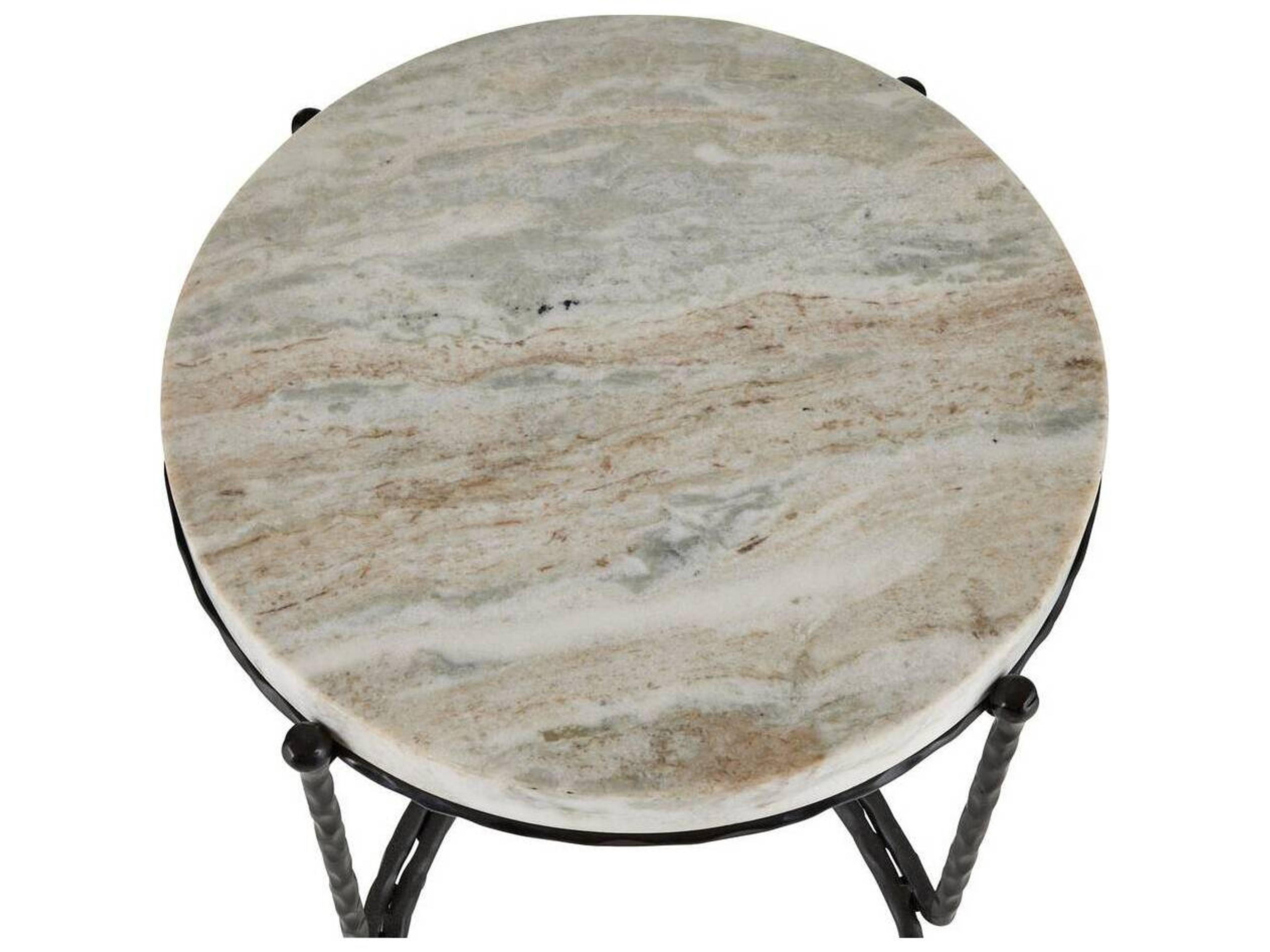Arteriors Home Round Marble Toronto Blackened Iron Cedrick End Table