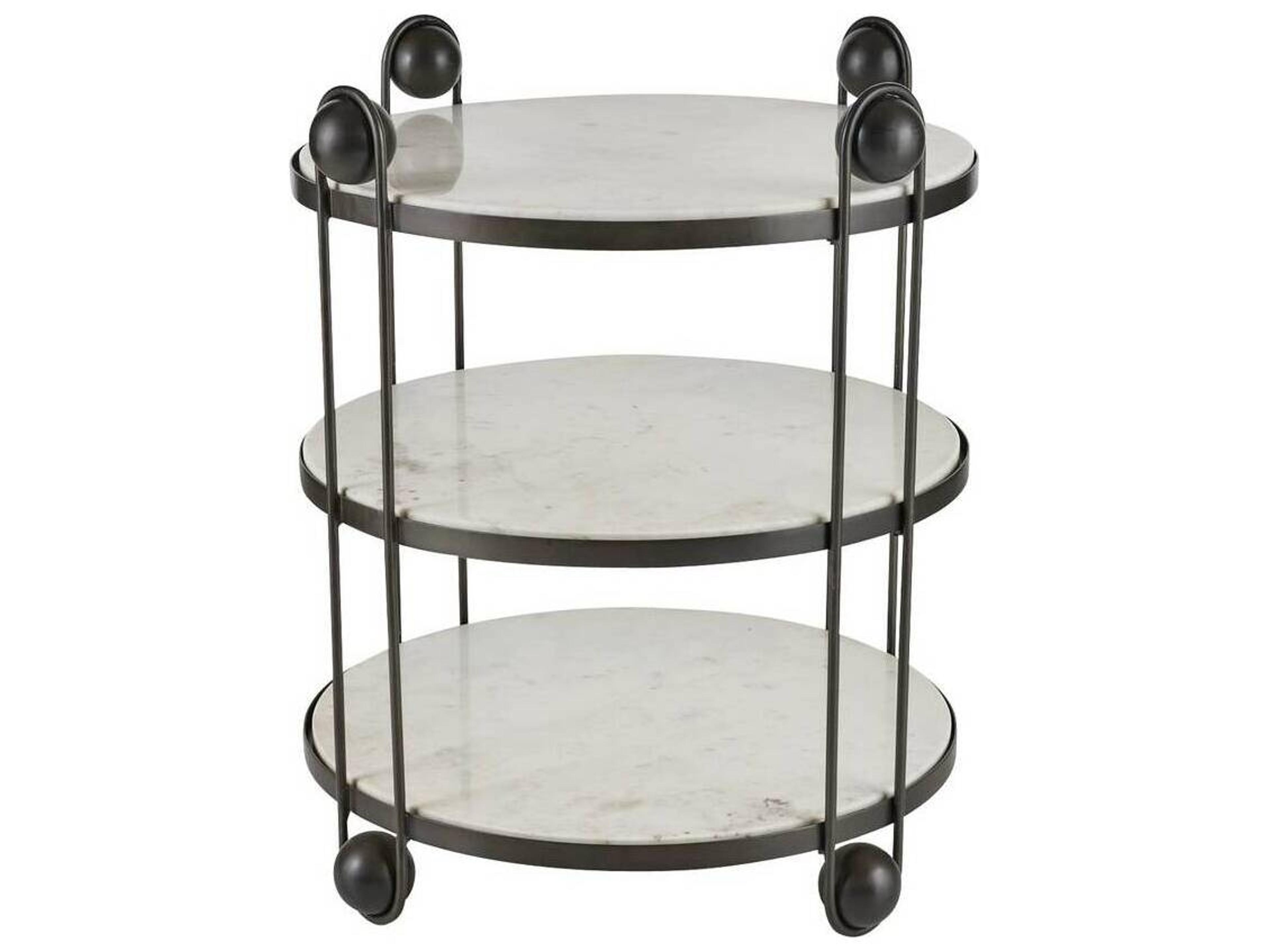 Arteriors Home Round Marble White Bronze Carlita End Table