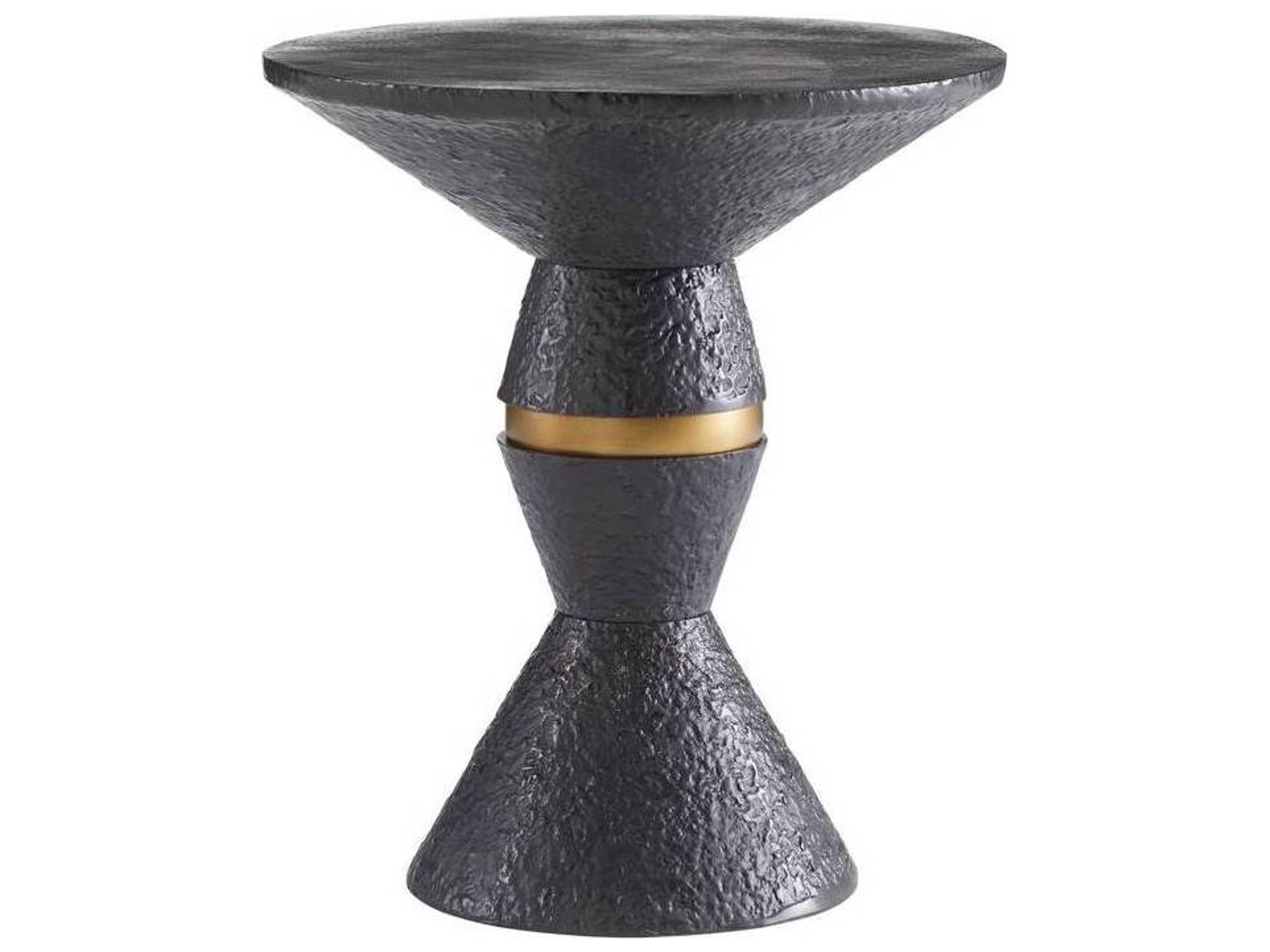 Arteriors Home Round Metal Blackened Bronze Antique Brass Floyd End Table