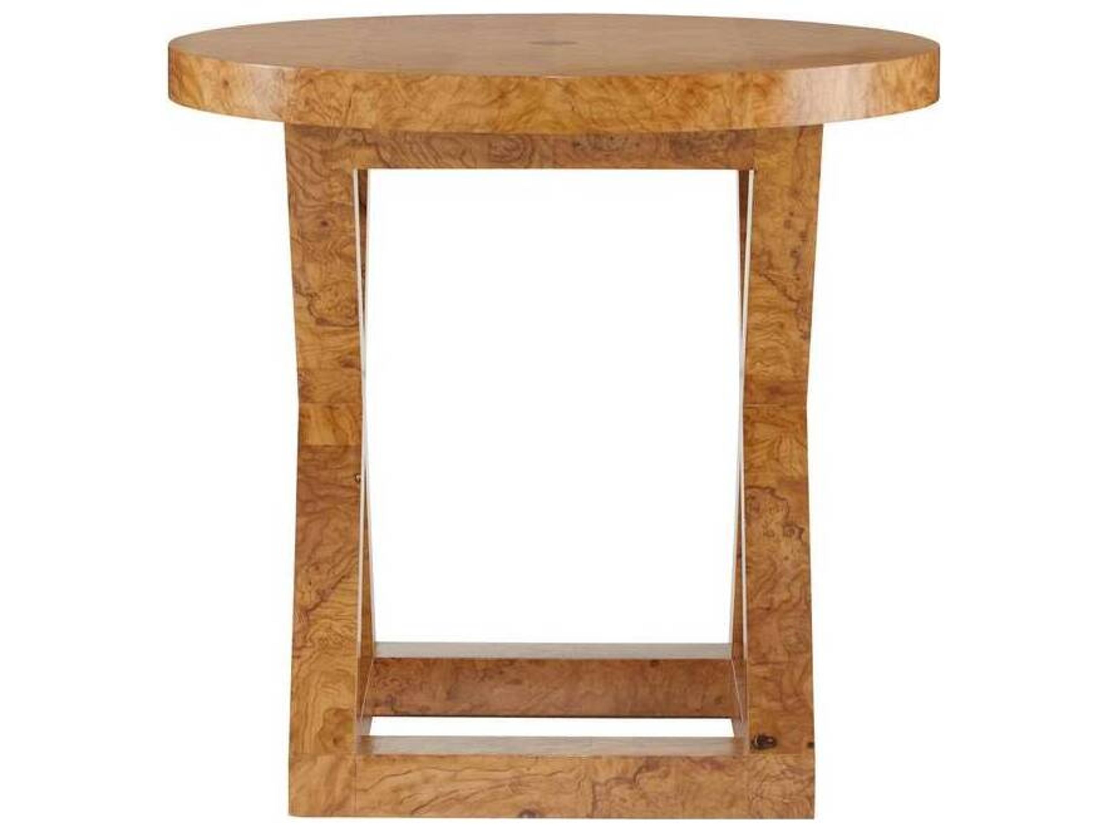Arteriors Home Round Wood Blonde Burl Bronze Greer End Table