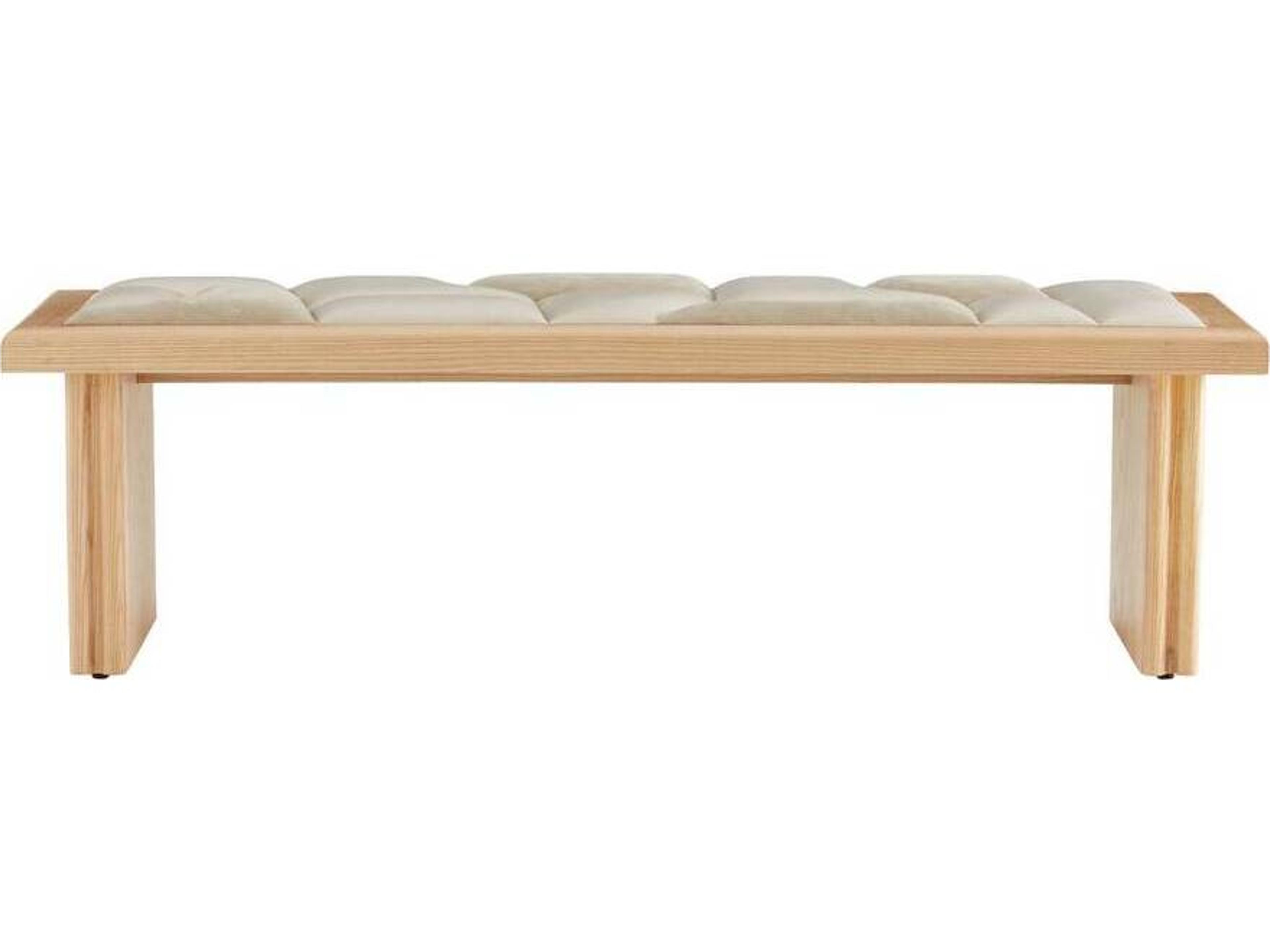 Fairfield Bench Greige Leather and Blonde Ash Wood