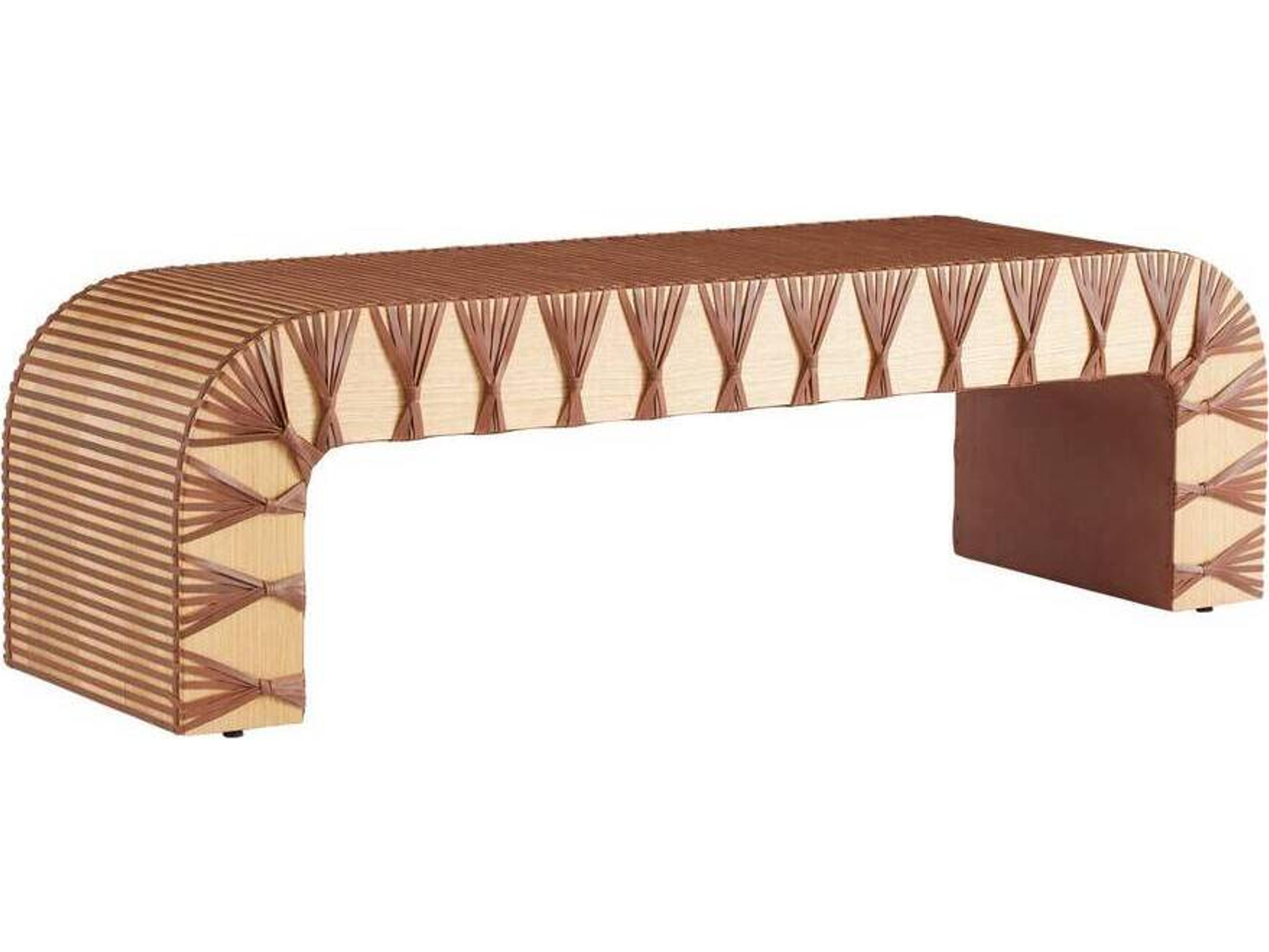 Arteriors Home Hutchins Deep Russet Natural Oak Leather Accent Bench