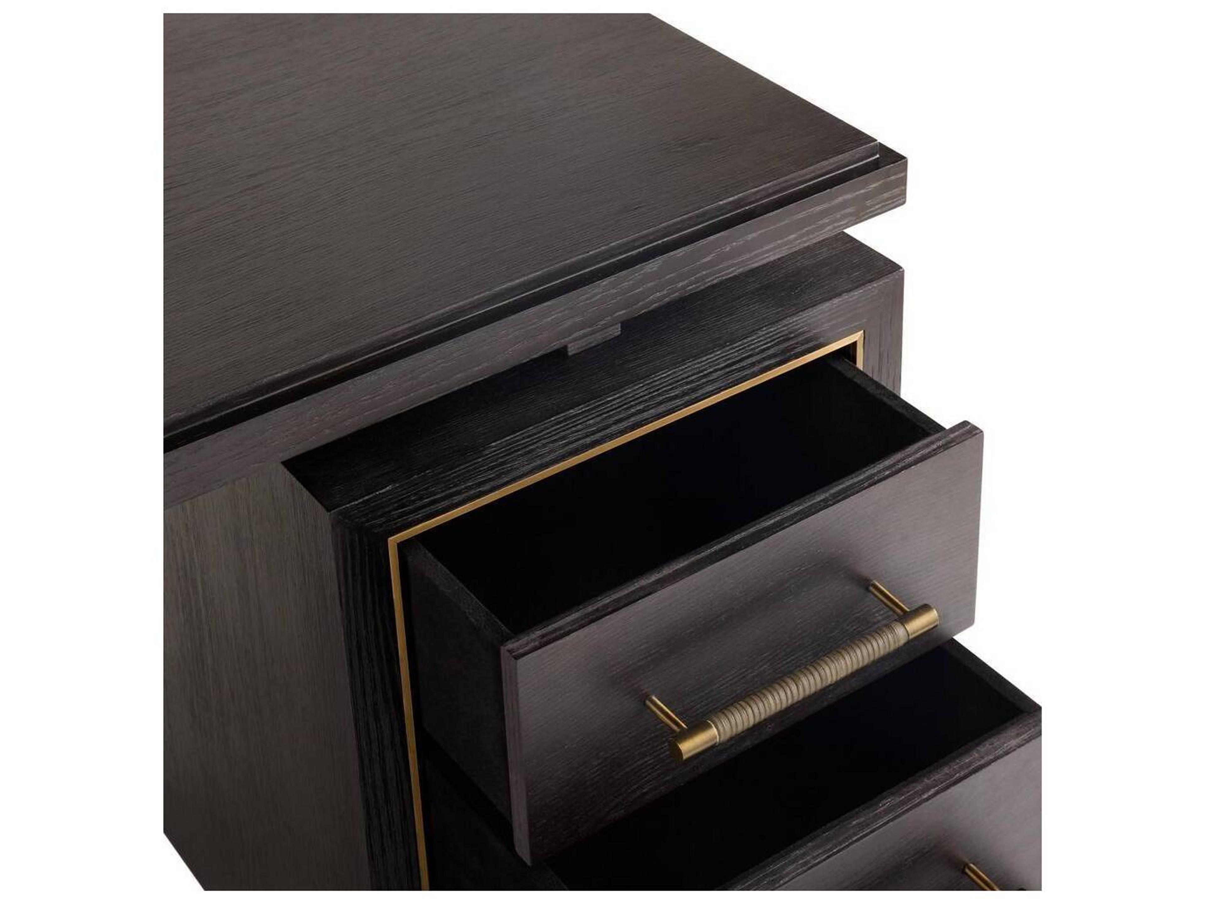 Arteriors Home Ebony Antique Brass Black Oak Wood Executive Desk Wixom