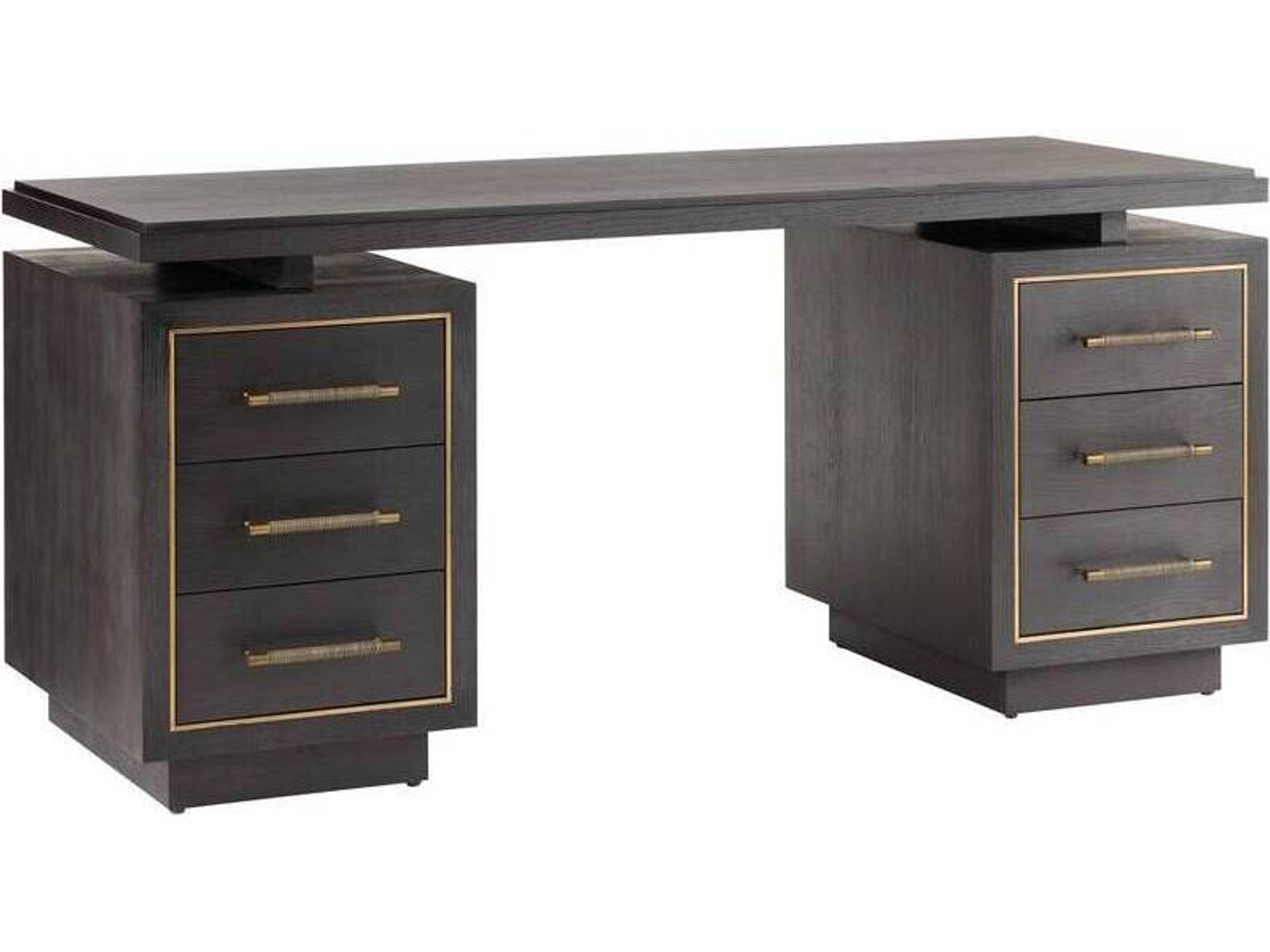 Arteriors Home Ebony Antique Brass Black Oak Wood Executive Desk Wixom
