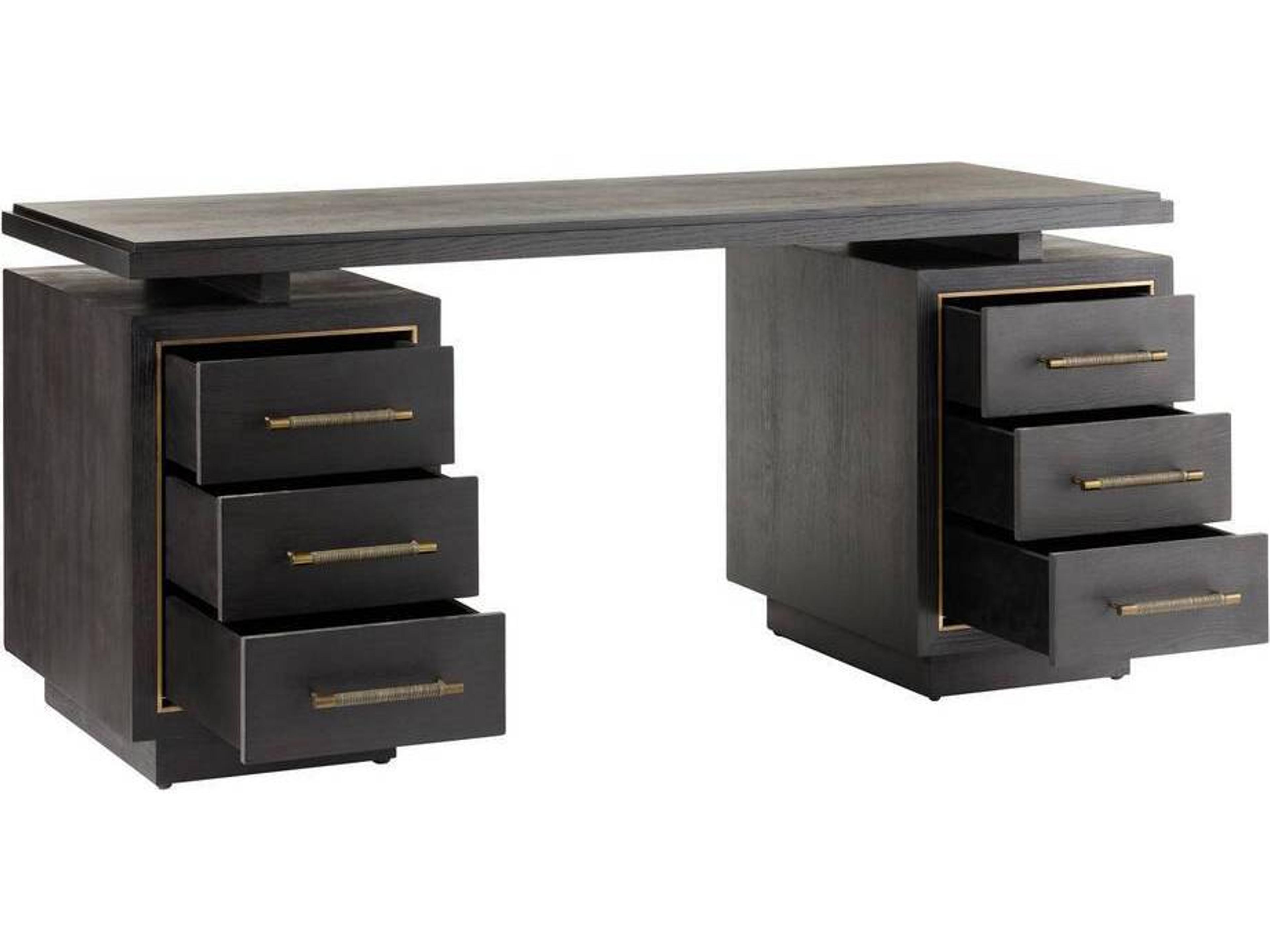 Arteriors Home Ebony Antique Brass Black Oak Wood Executive Desk Wixom