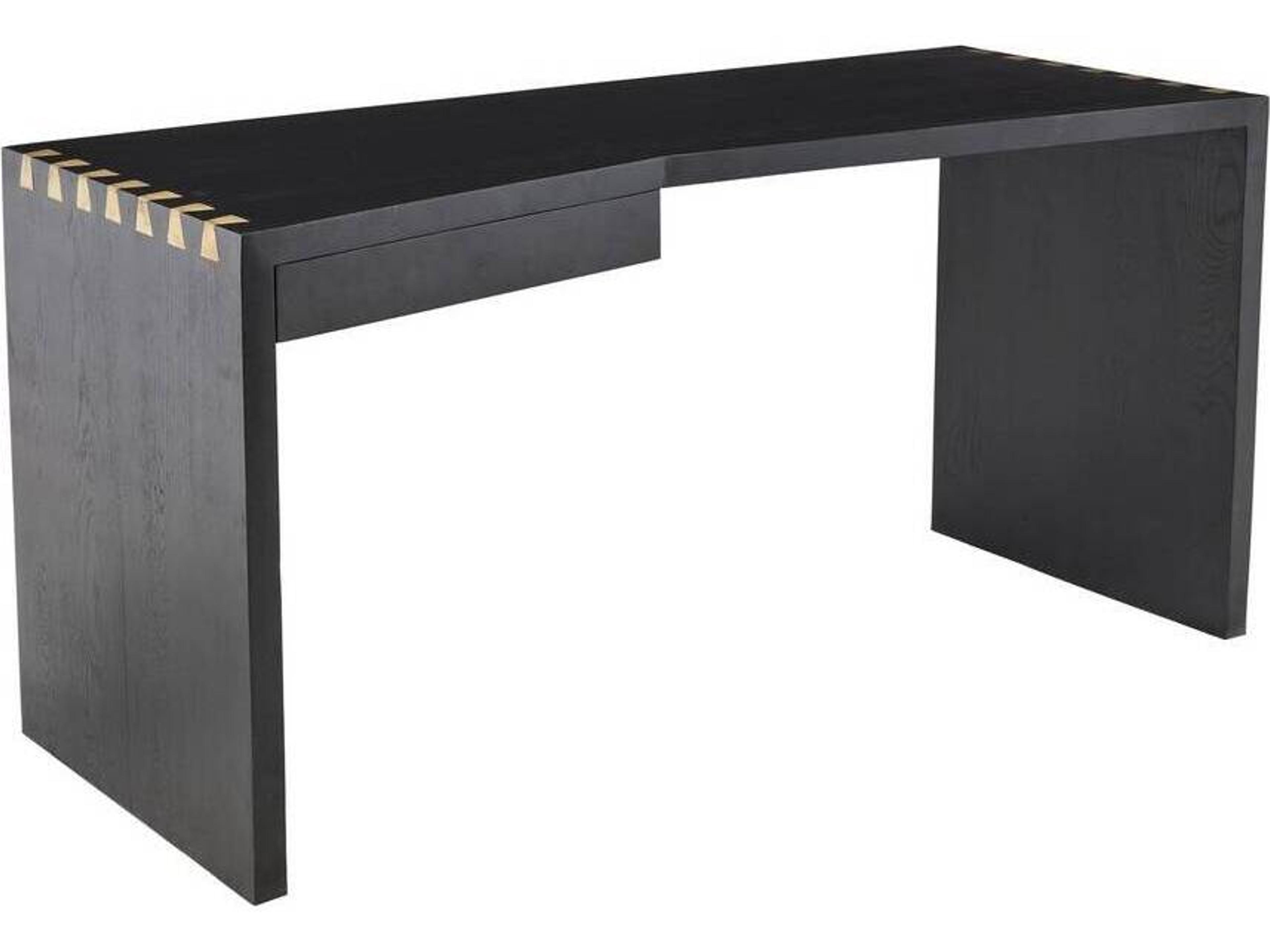 Arteriors Home Ebony Antique Brass Black Oak Wood Writing Desk Zeus