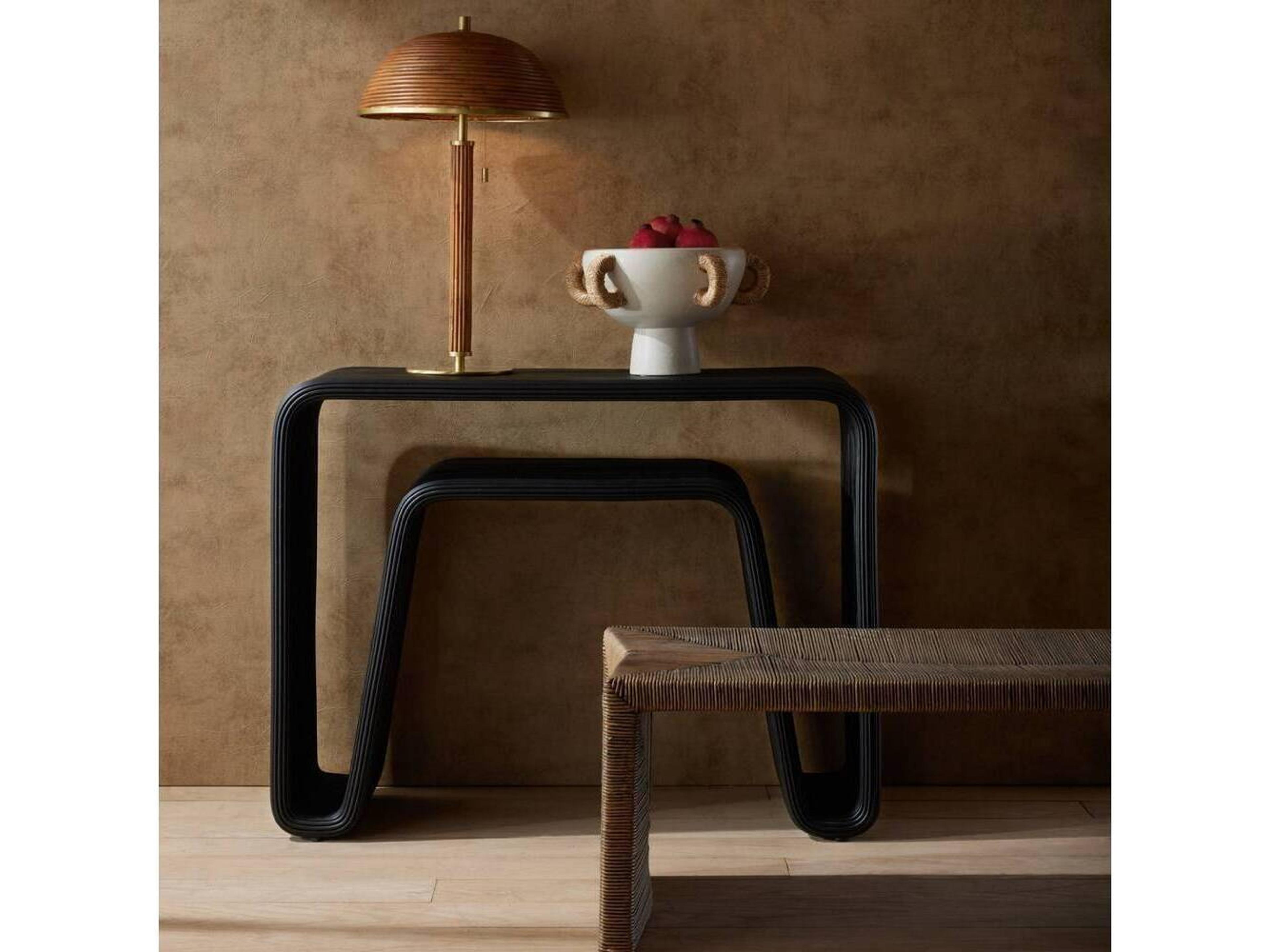 Arteriors Home Rectangular Rattan Ebony Console Table