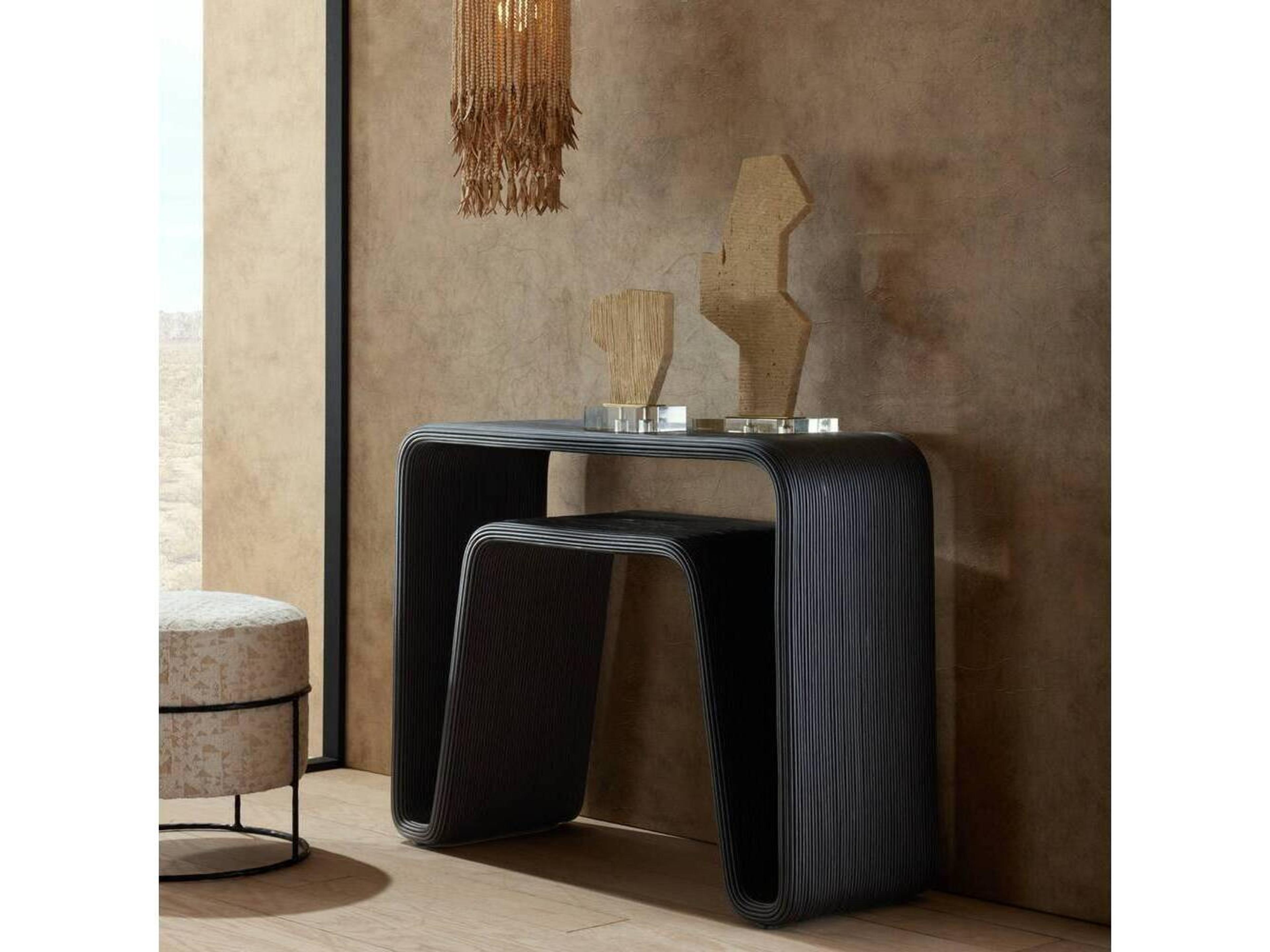 Arteriors Home Rectangular Rattan Ebony Console Table