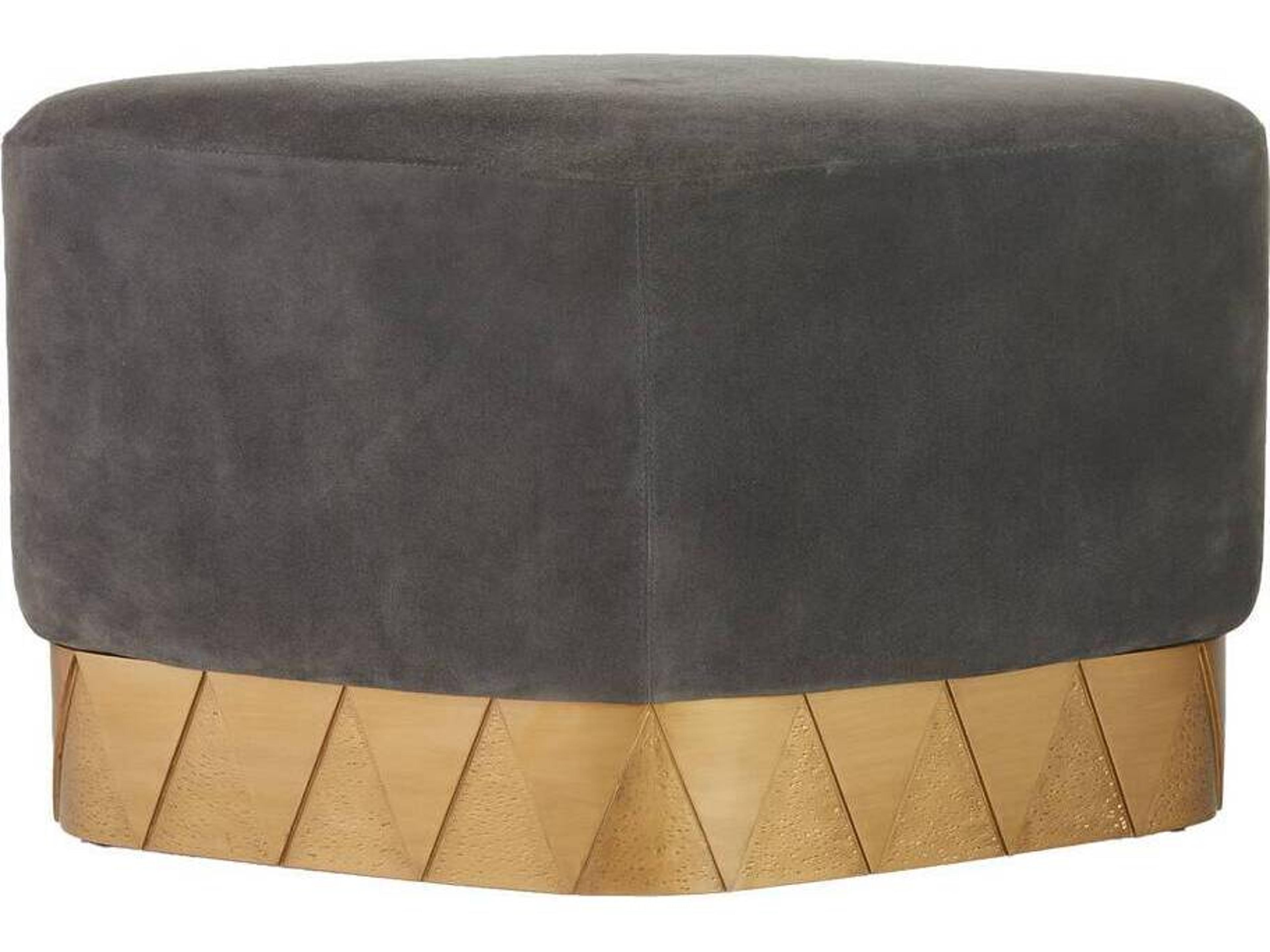 Arteriors Home Slate Grey Antique Brass Suede Upholstered Duvall Ottoman