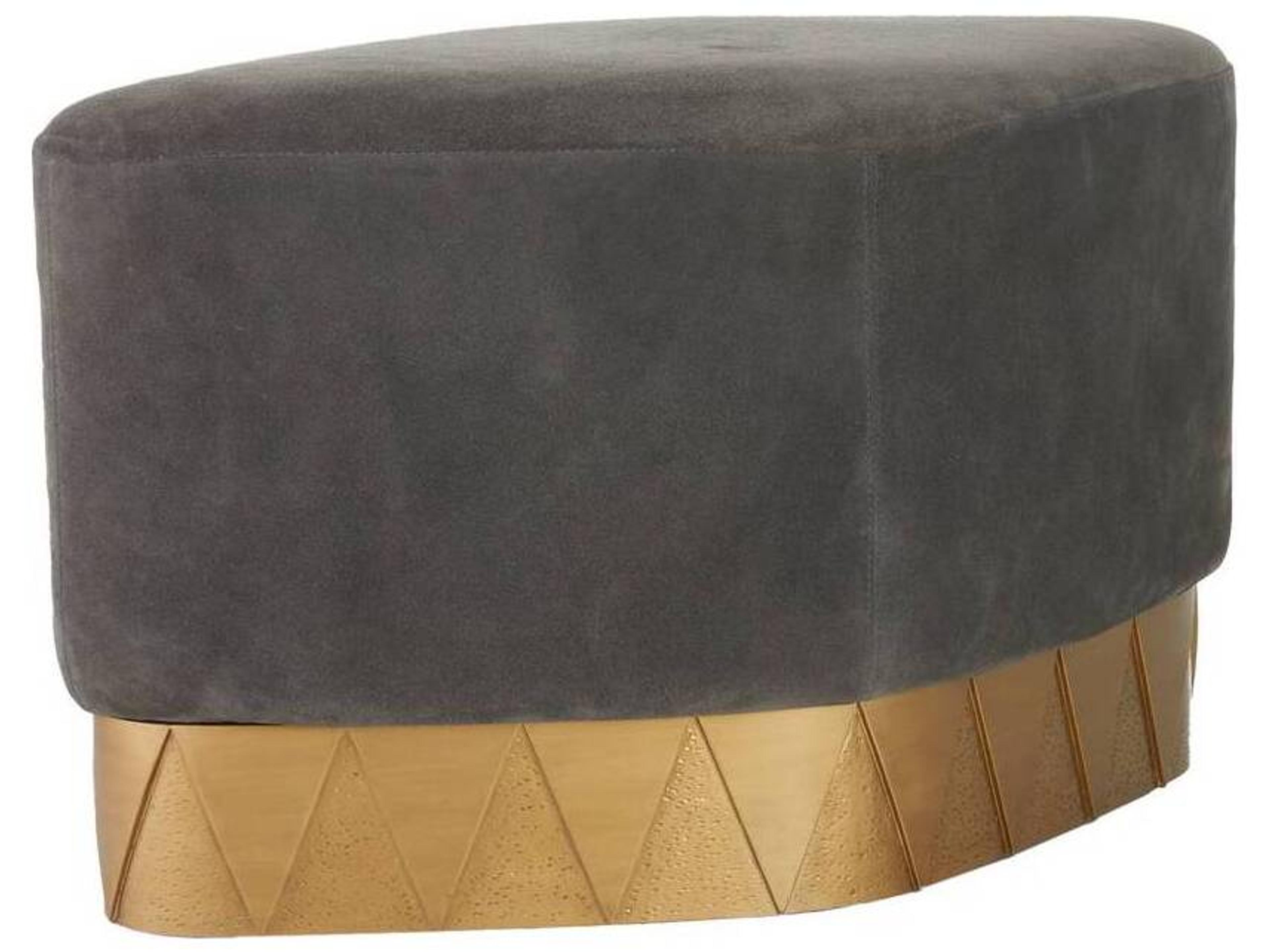 Arteriors Home Slate Grey Antique Brass Suede Upholstered Duvall Ottoman