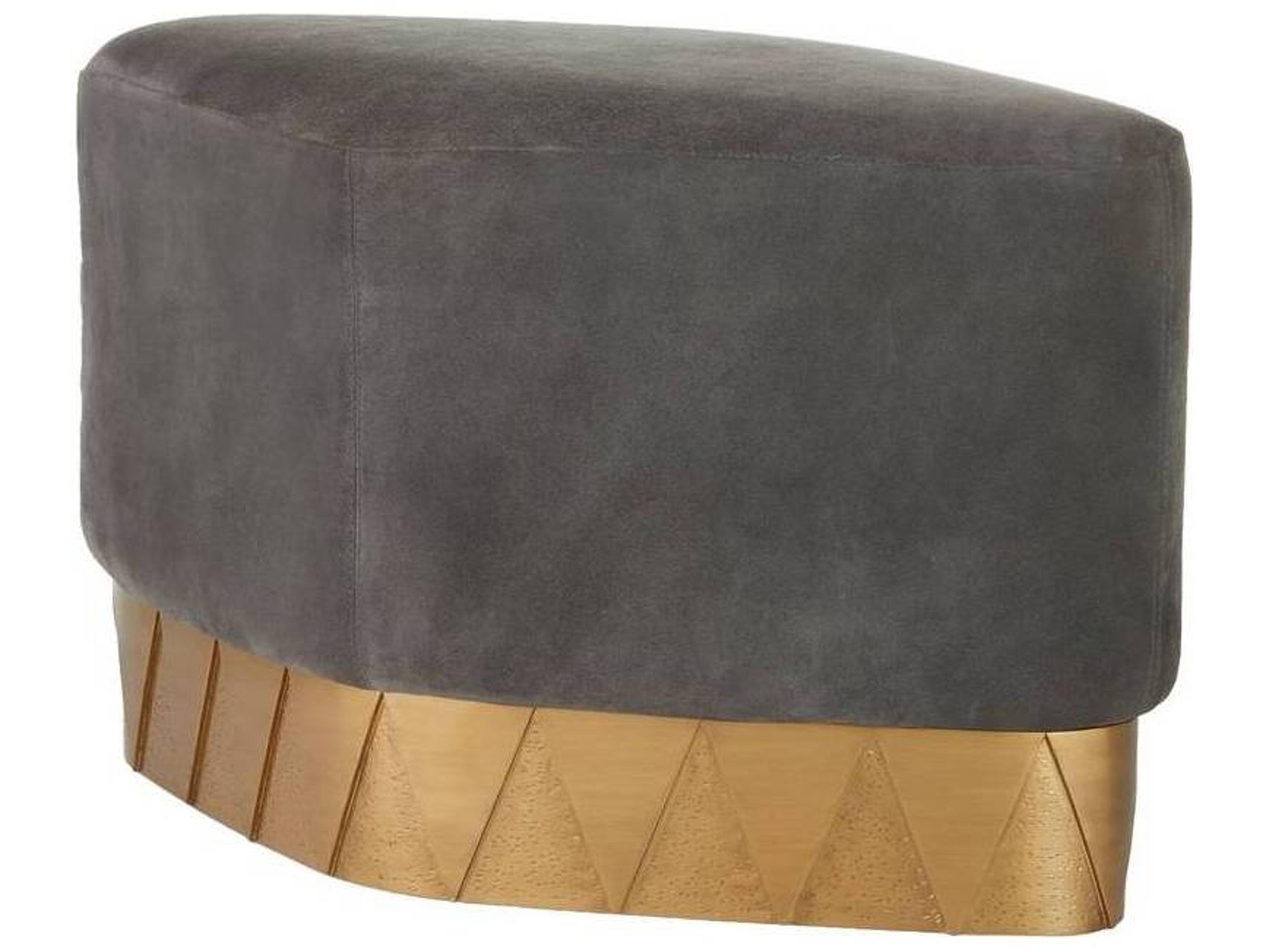 Arteriors Home Slate Grey Antique Brass Suede Upholstered Duvall Ottoman