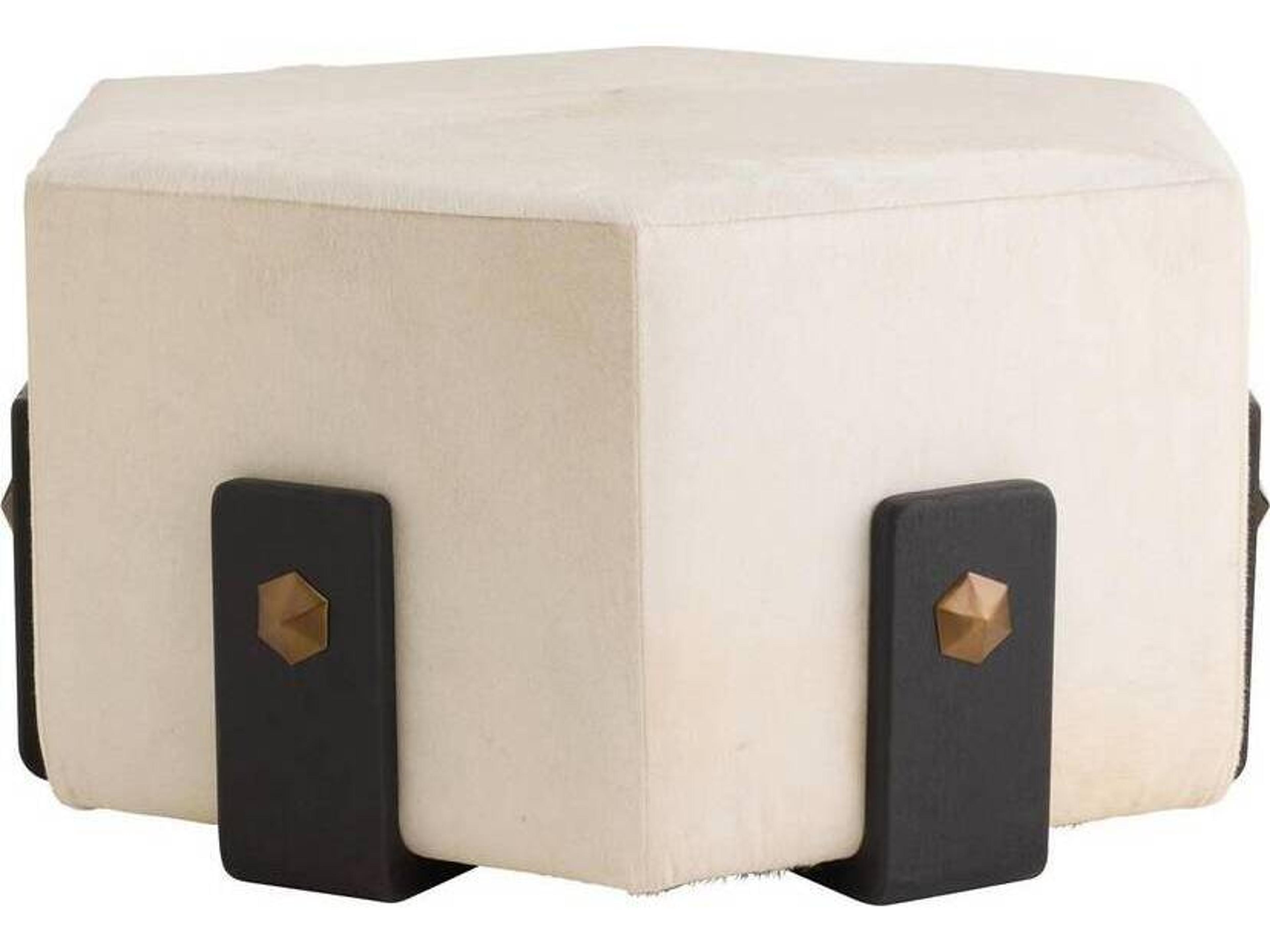 Arteriors Home Ivonne White Ebony Antique Brass Black Leather Ottoman
