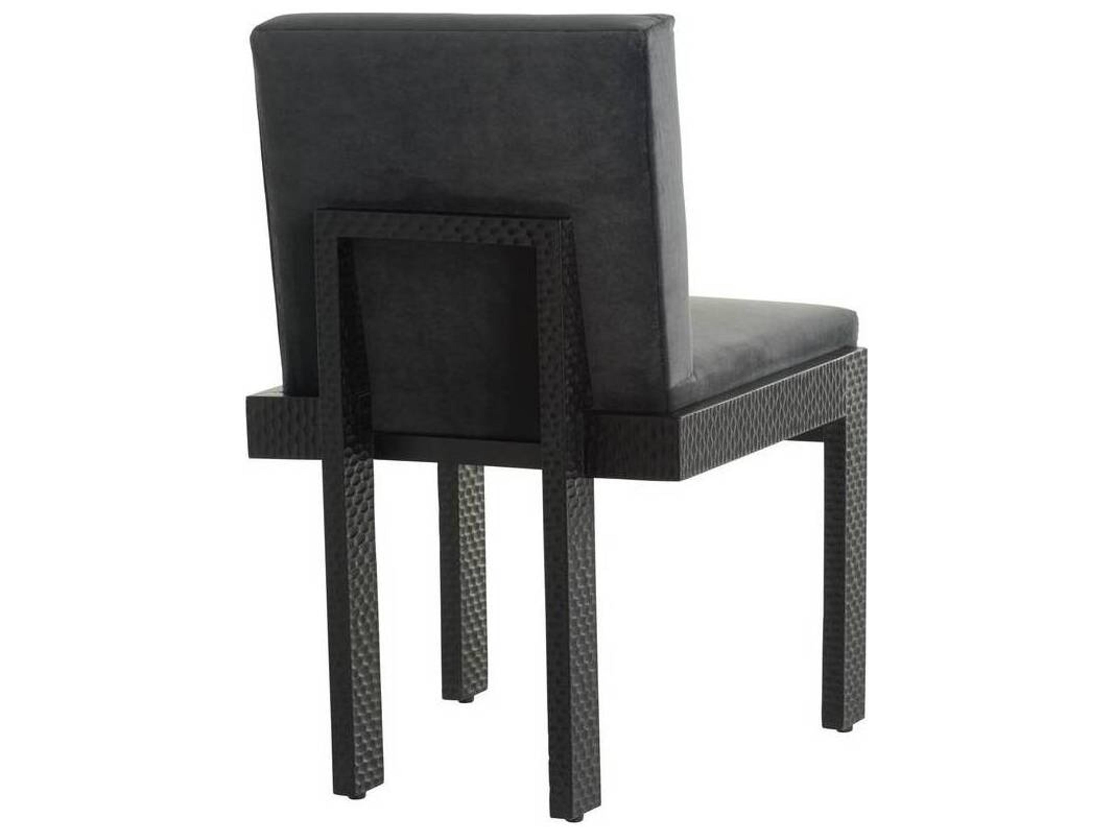 Arteriors Home Mango Wood Black Velvet Upholstered Arm Dining Chair