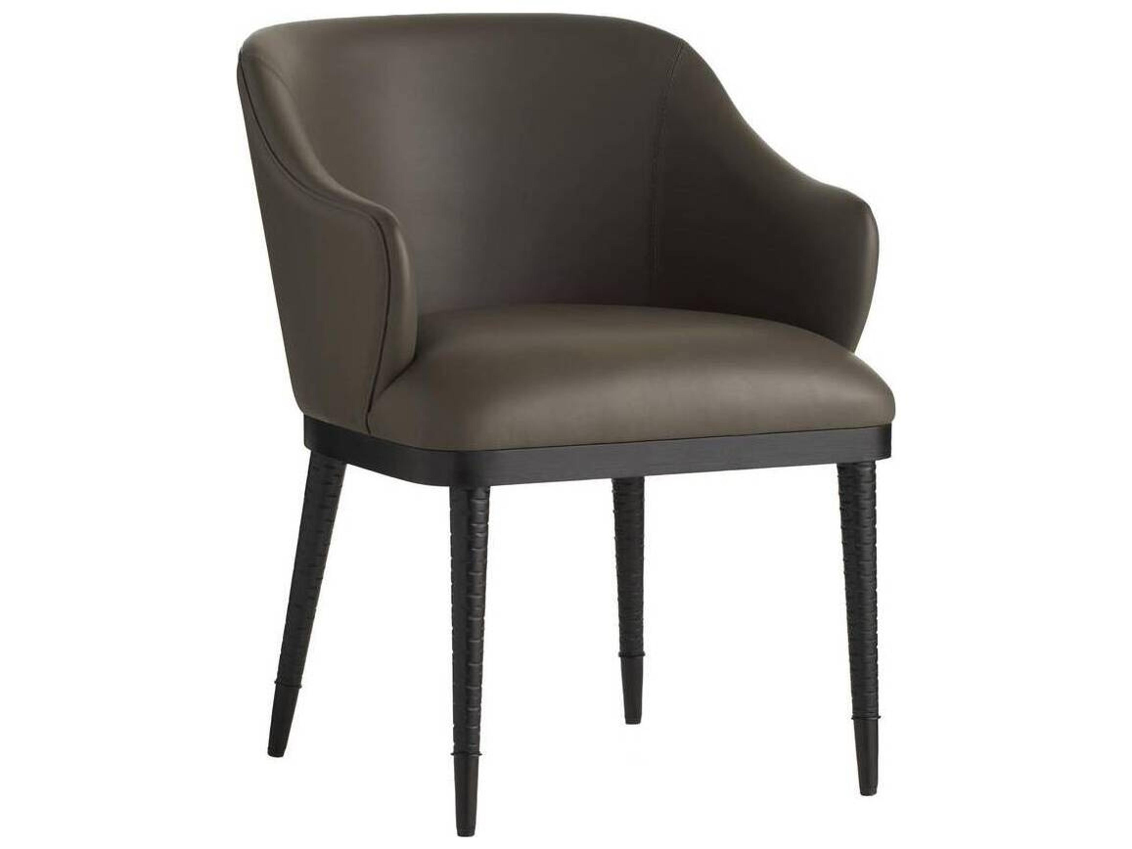 Beech Wood Gray Leather Arm Dining Chair