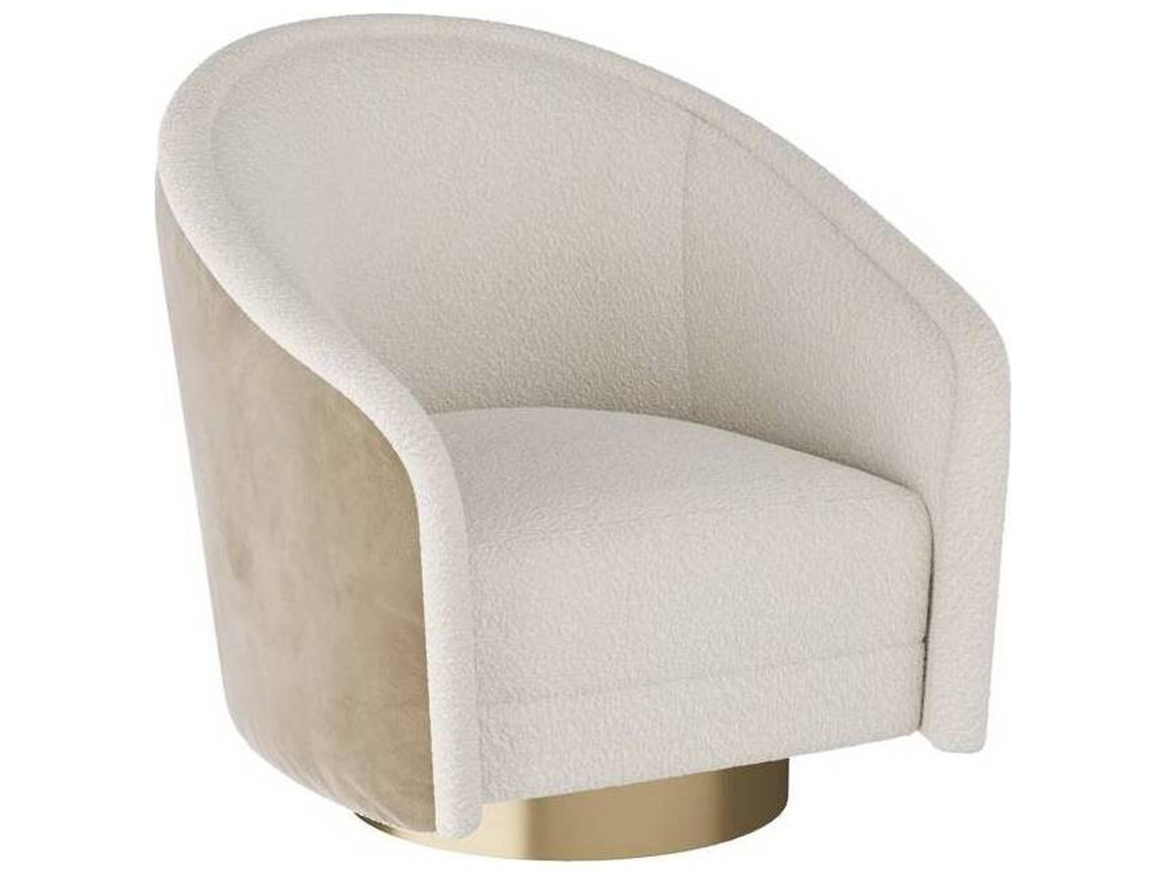 Aljona Swivel Chair in Cream Sherpa and Oyster Leather