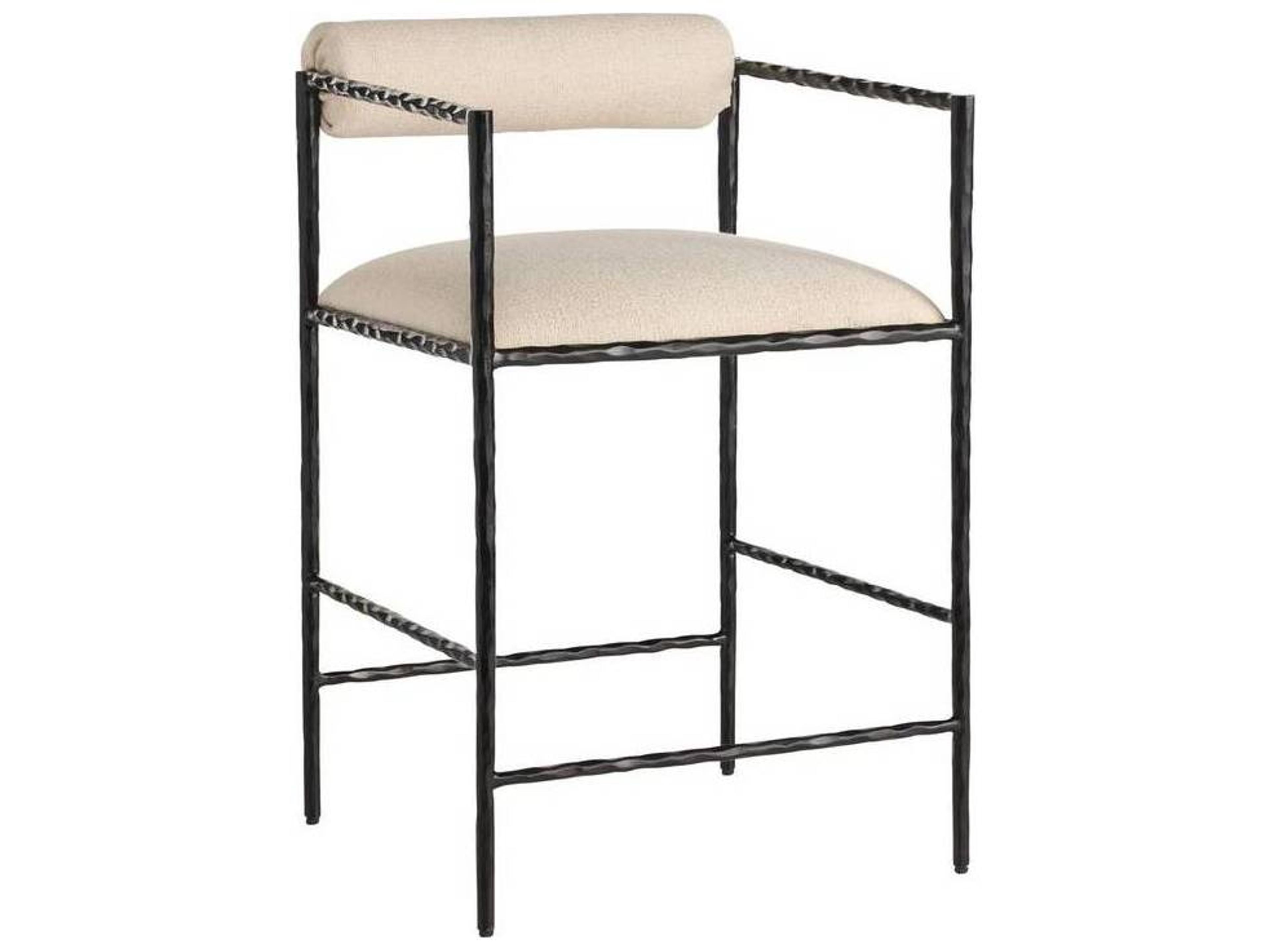 Arteriors Home Barbana Oxford White Natural Iron Upholstered Counter Stool
