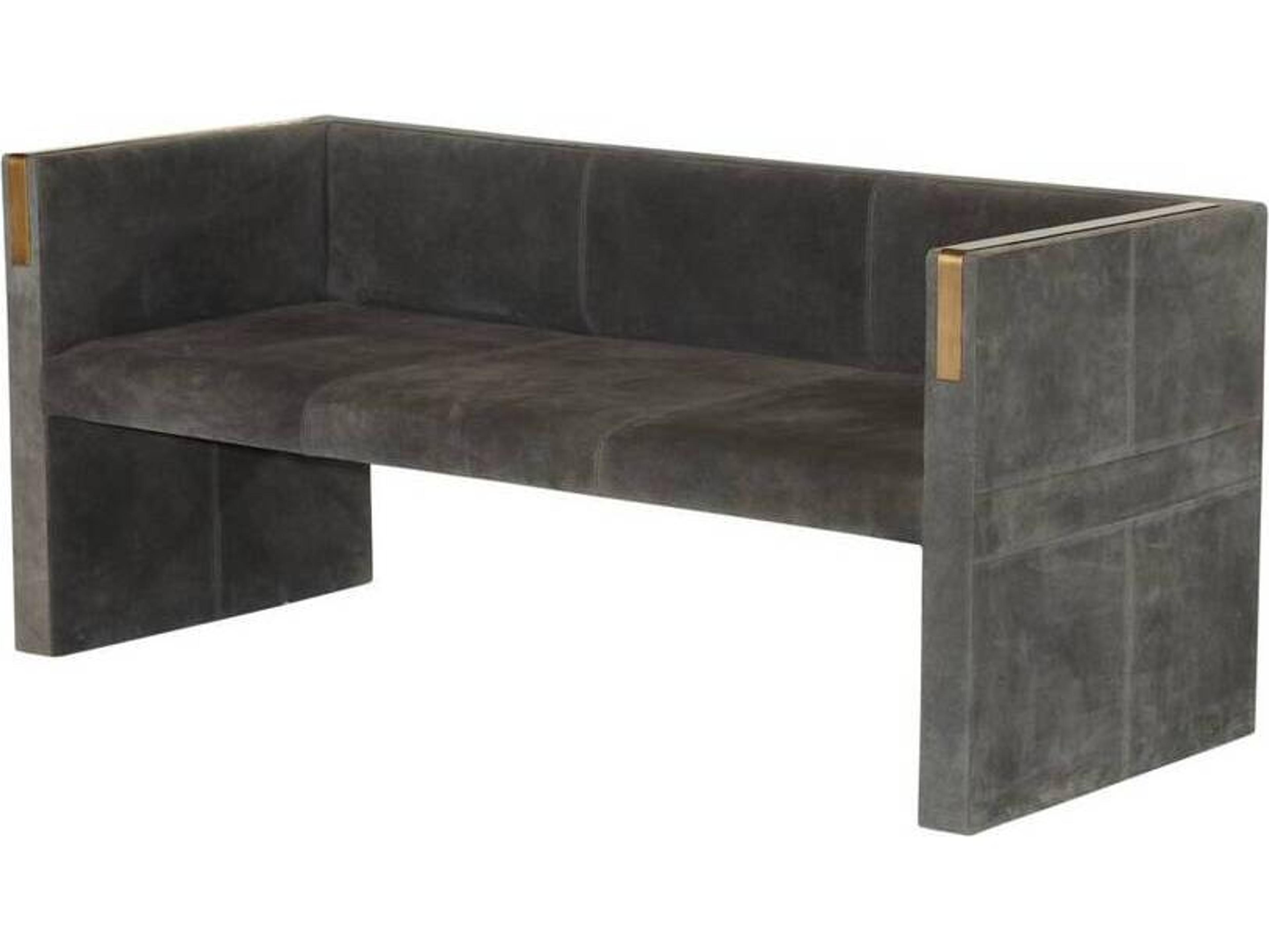 Arteriors Home Donovan Slate Grey Antique Brass Suede Upholstered Sofa
