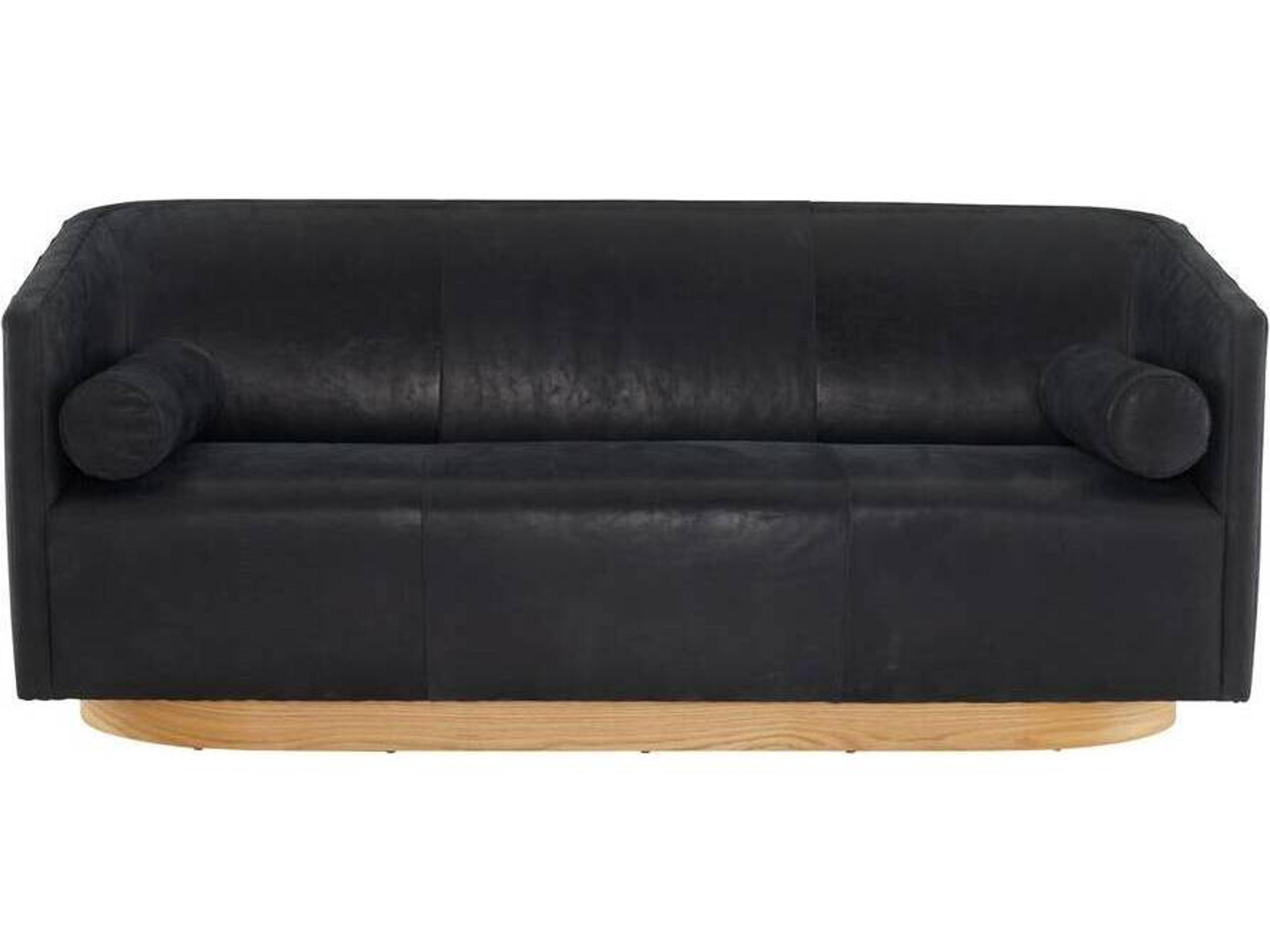 Arteriors Home Huxley Noir White Oyster Black Leather Sofa