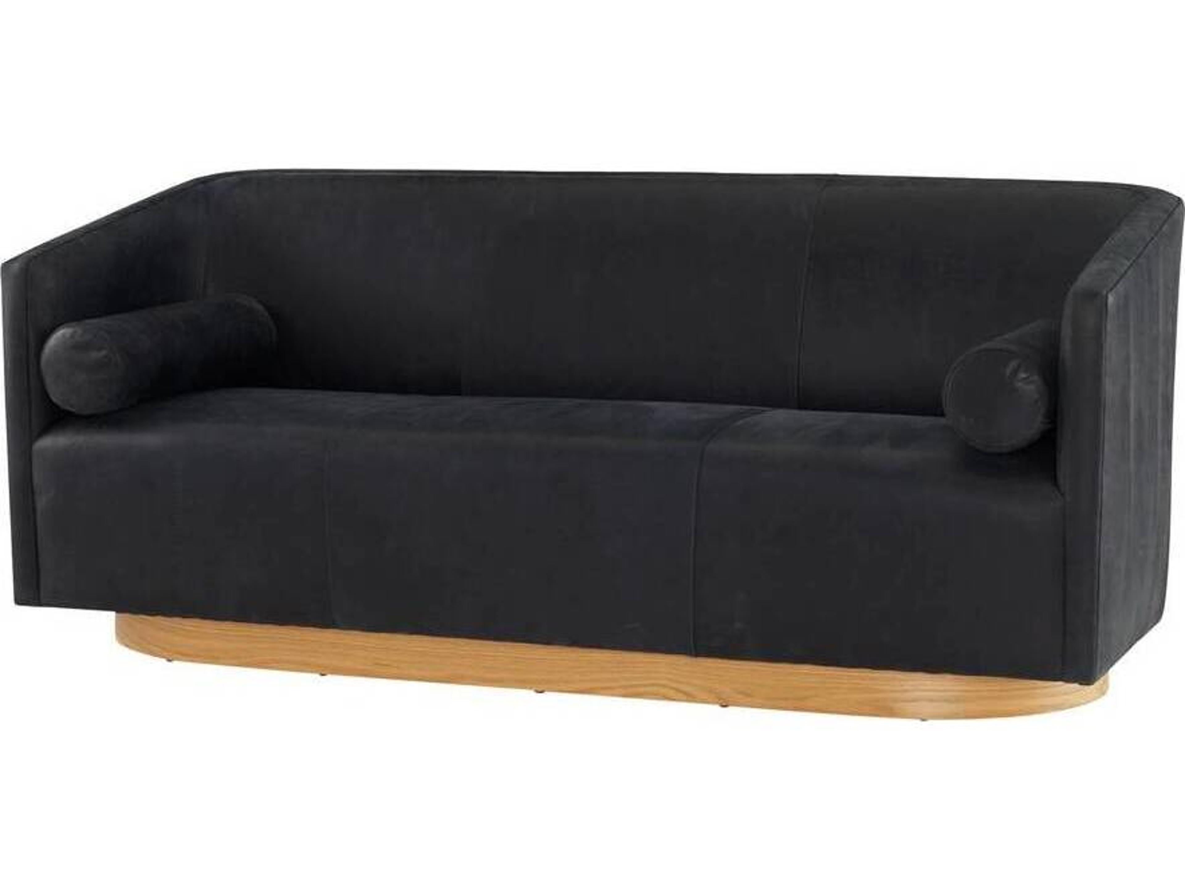Arteriors Home Huxley Noir White Oyster Black Leather Sofa
